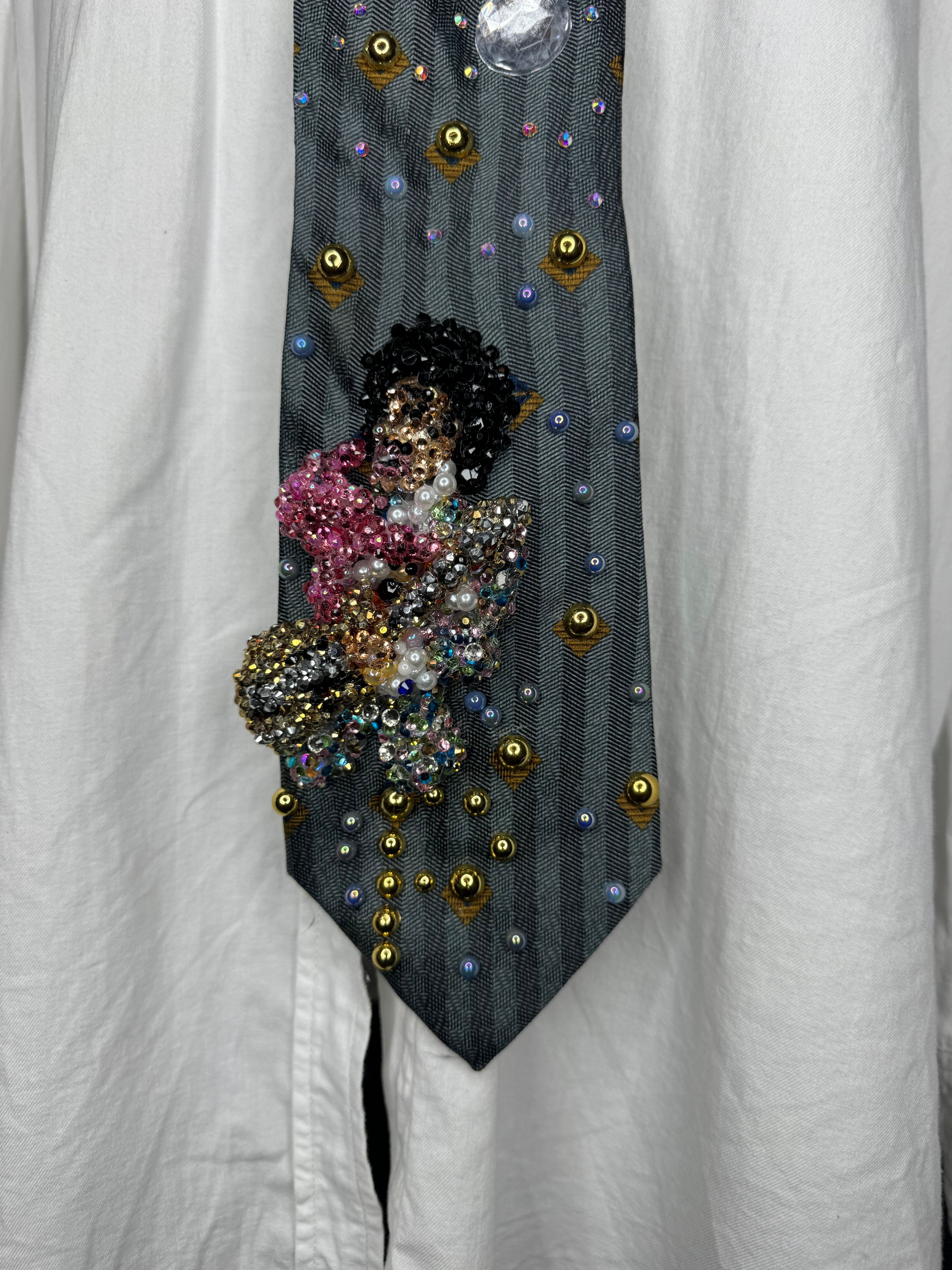 Cyan Blue Prince In Colorful Spotted Outfit with Pink Scarf Rocking Out Performing Tie