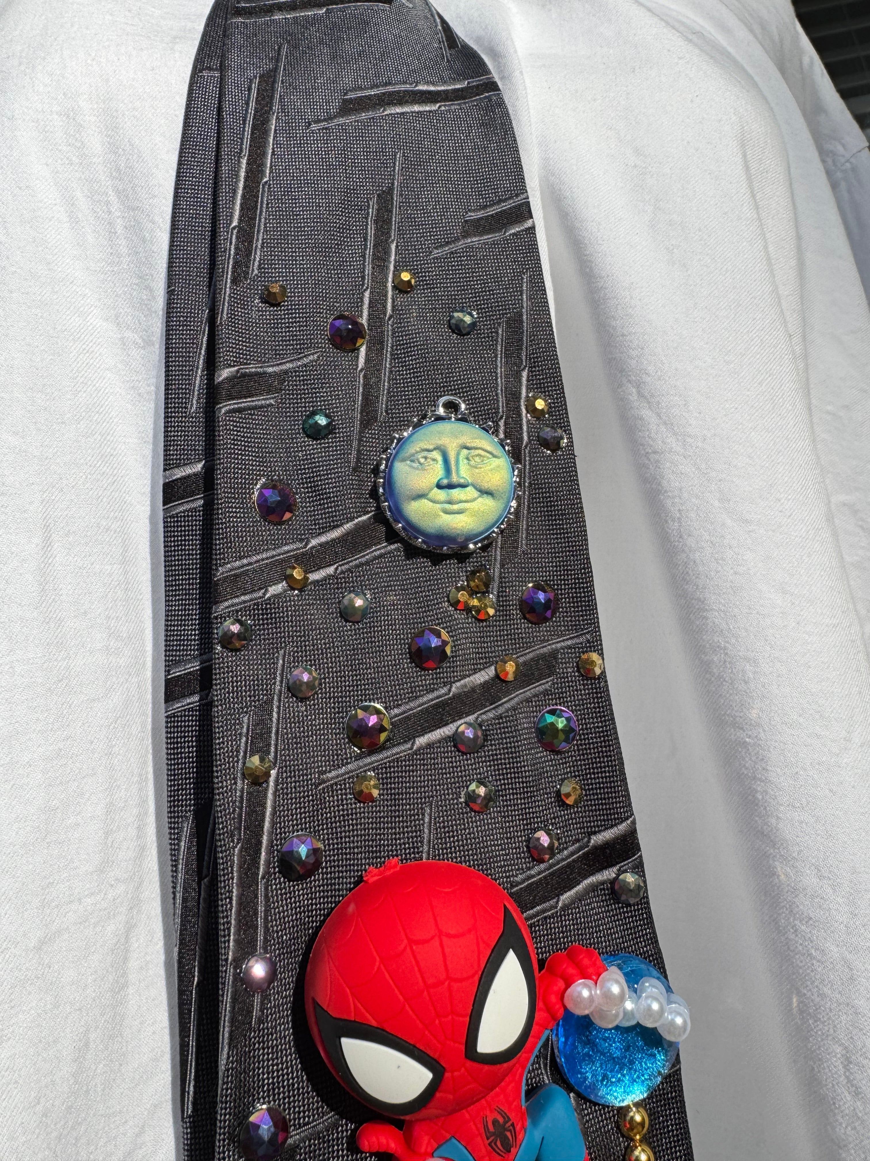 Grey Spiderman Defeating Doctor Octopus Over City Tie