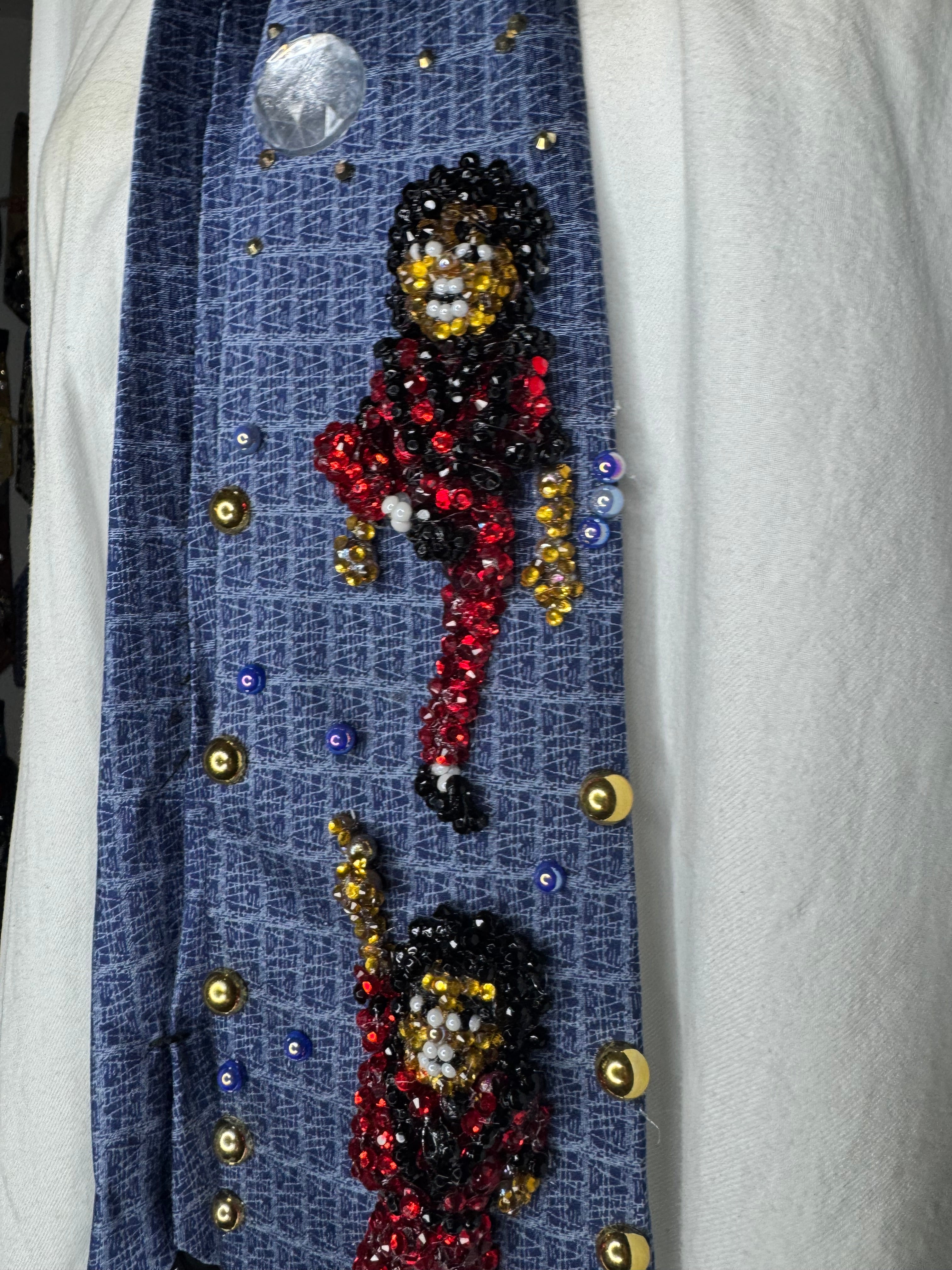 Navy Blue Michael Jackson Kick into Pointing Up Double Dance Scene From Thriller Short Film Tie