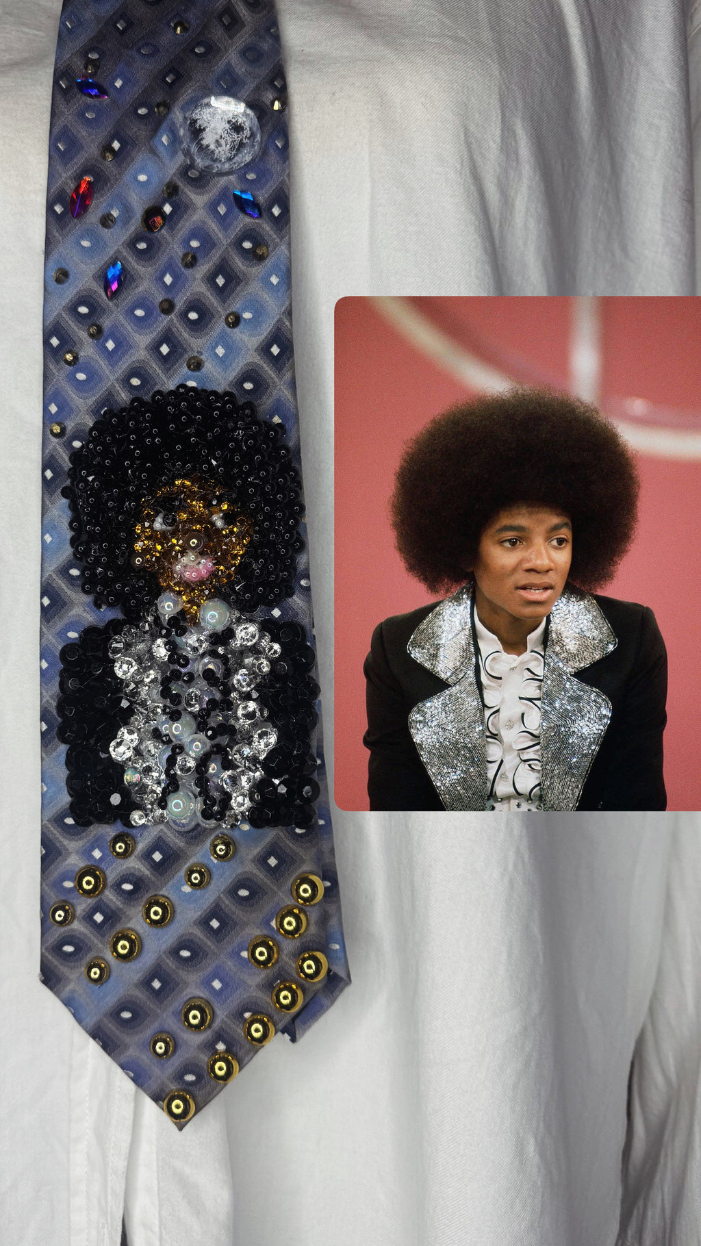 Light Blue Teen Michael Jackson on The Cher Show Jackson 5 1975 Tie