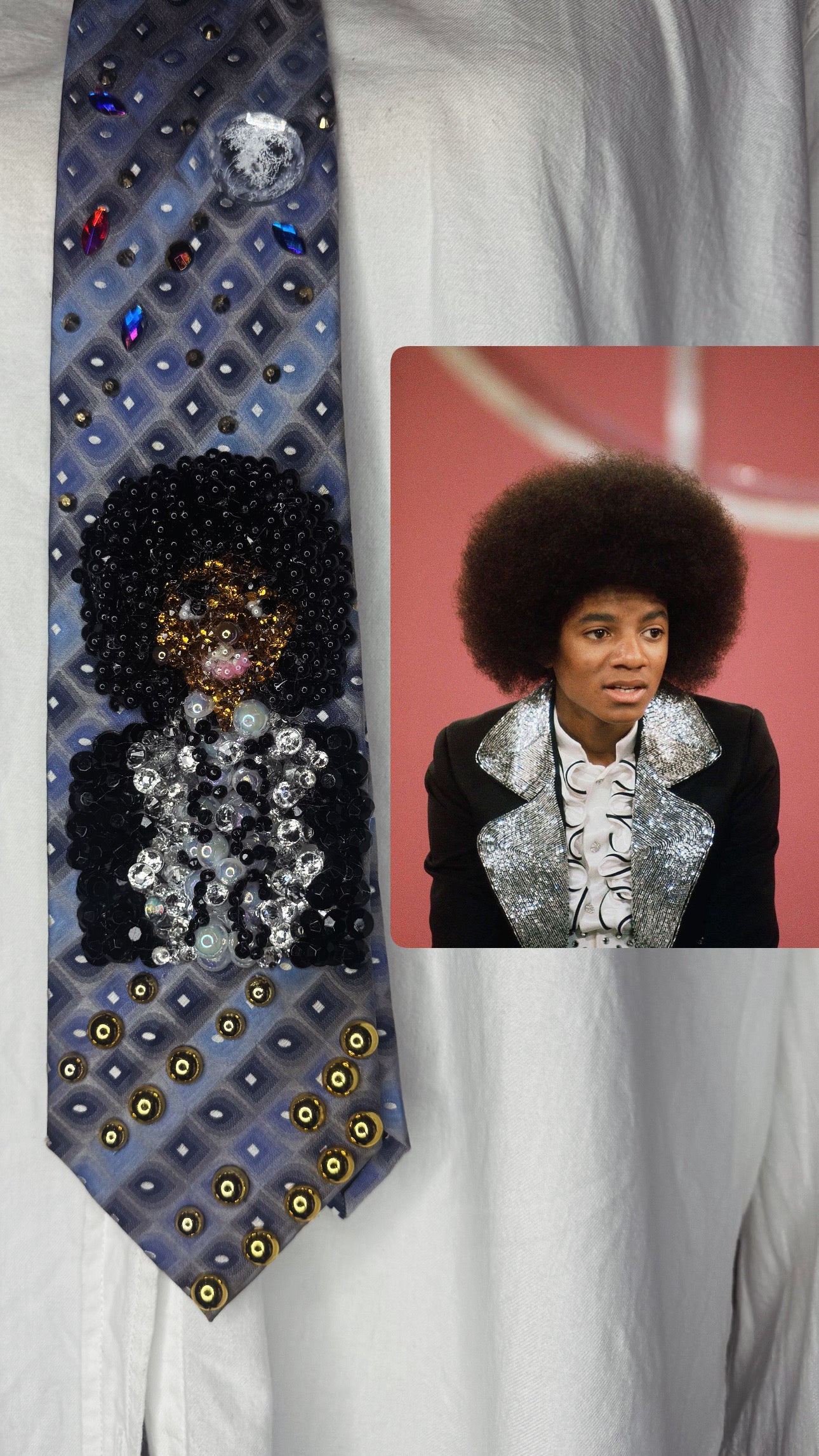 Light Blue Teen Michael Jackson on The Cher Show Jackson 5 1975 Tie
