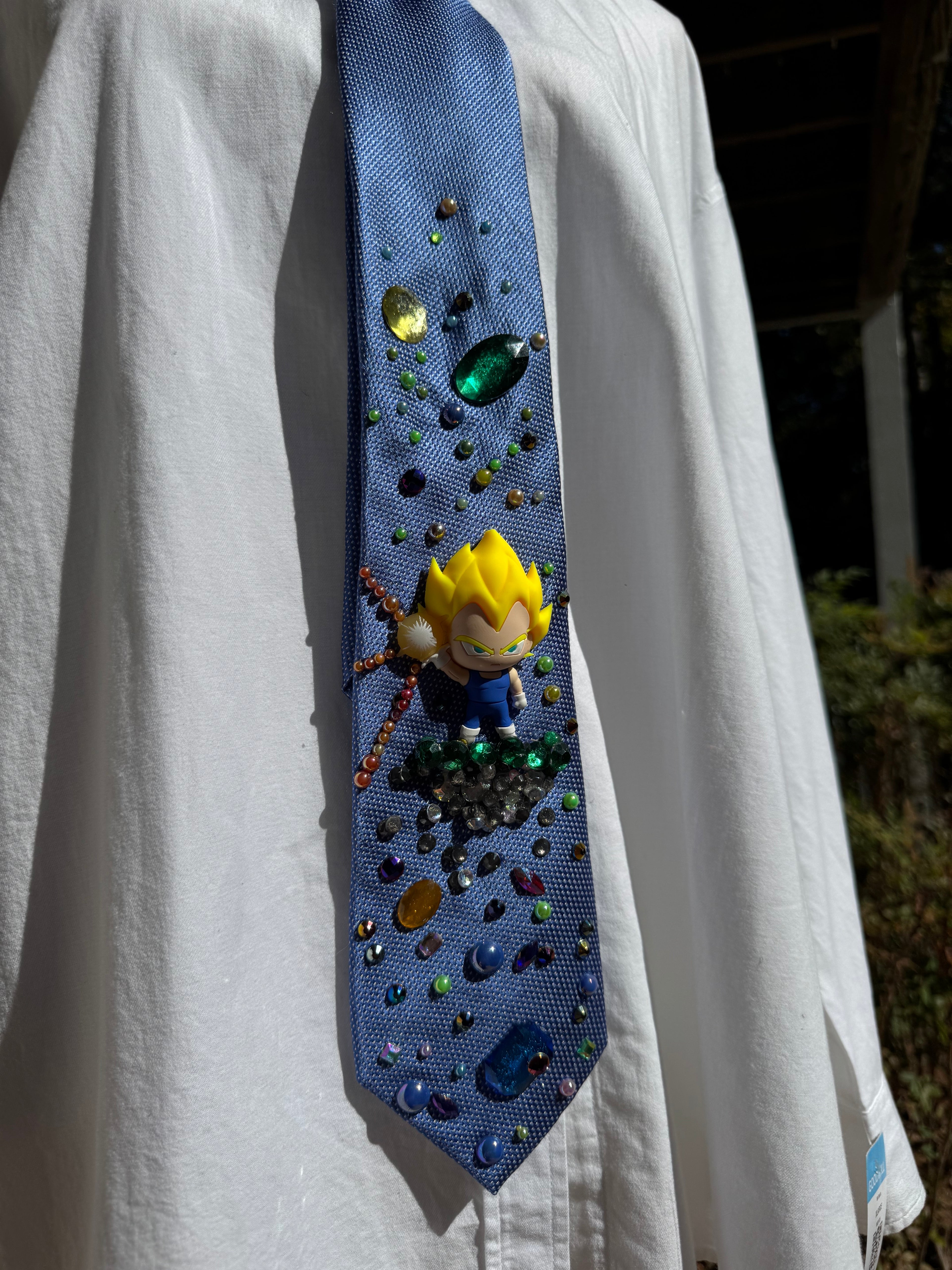 Blue Angry Vegeta Holding Beam Dragon Ball Z Tie