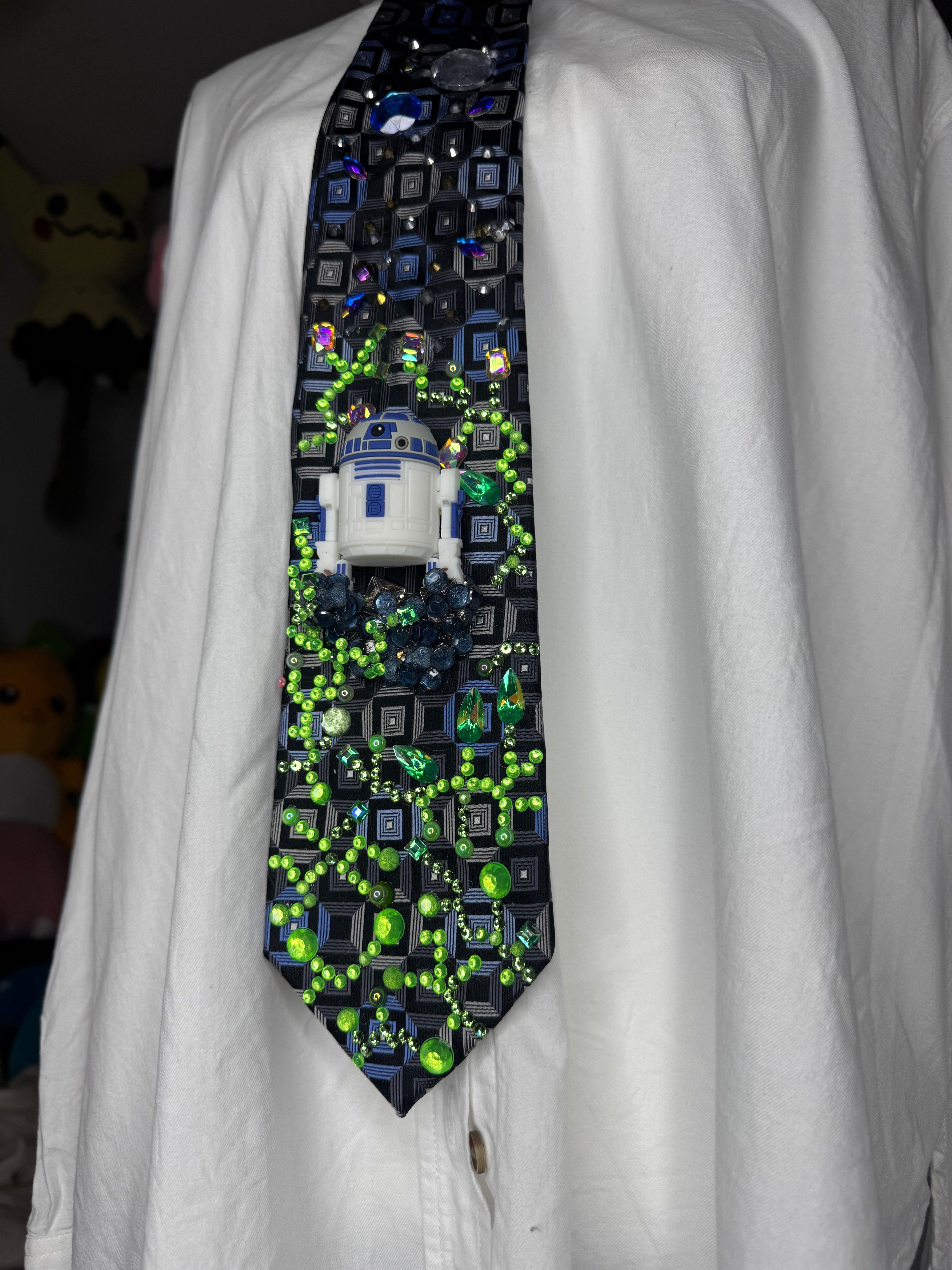 Grey and Blue R2-D2 Computer Chip Themed Star Wars Tie