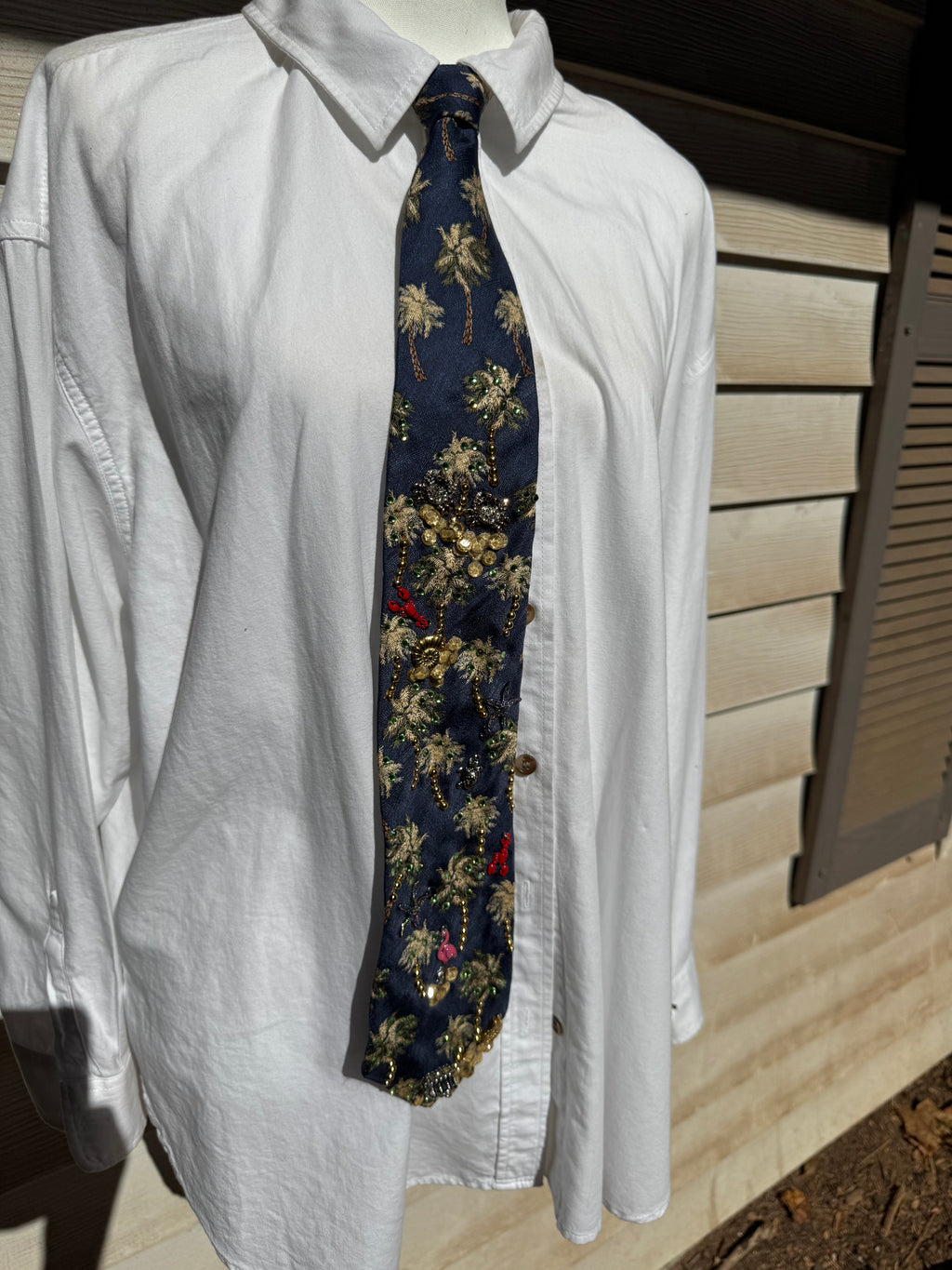 Navy Blue Palm Trees Tropical Royalty Nature Tie