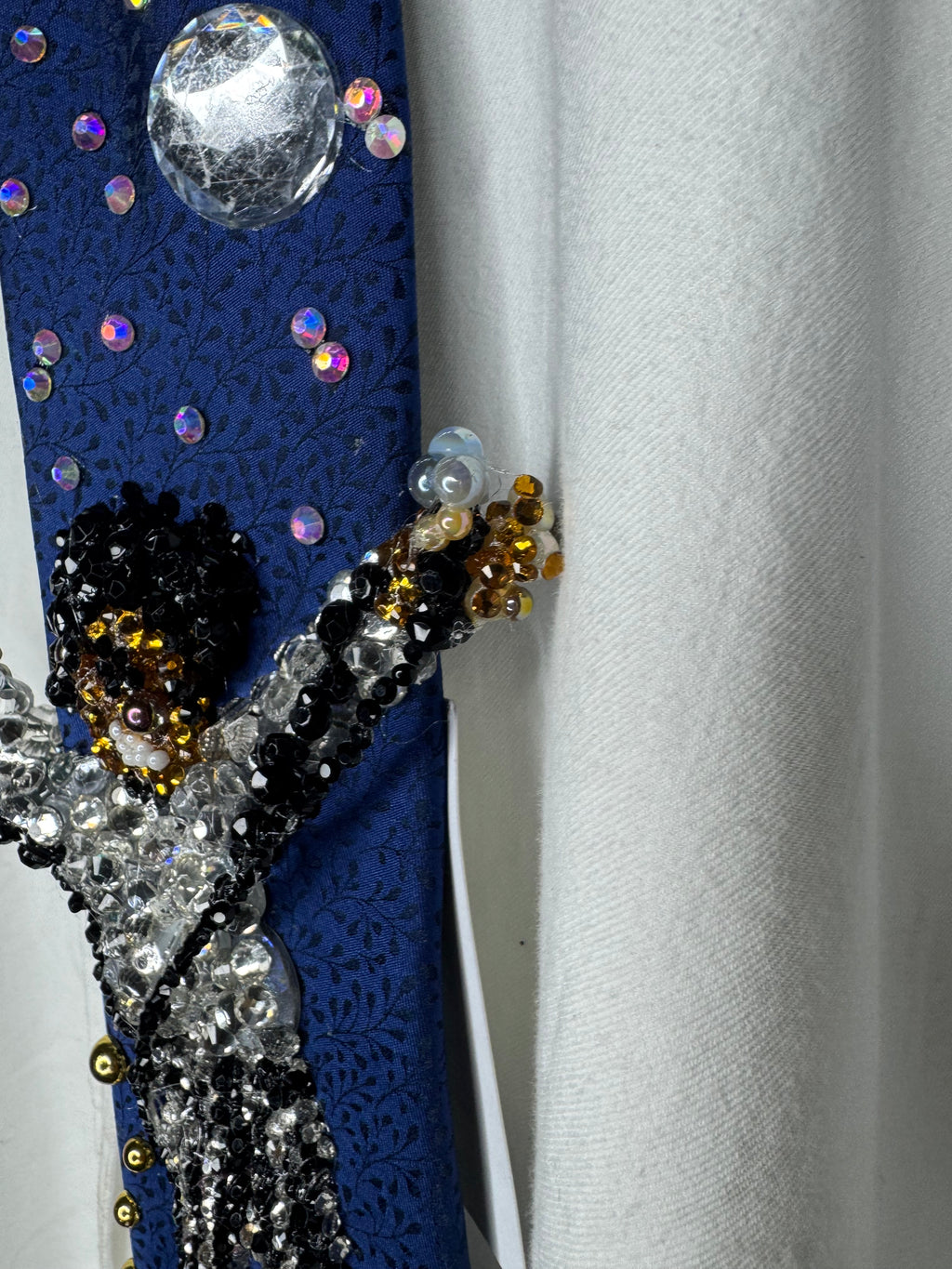 Navy Blue Floral Print Michael Jackson Hitting Star Body Pose While Performing Rock With You Live Tie