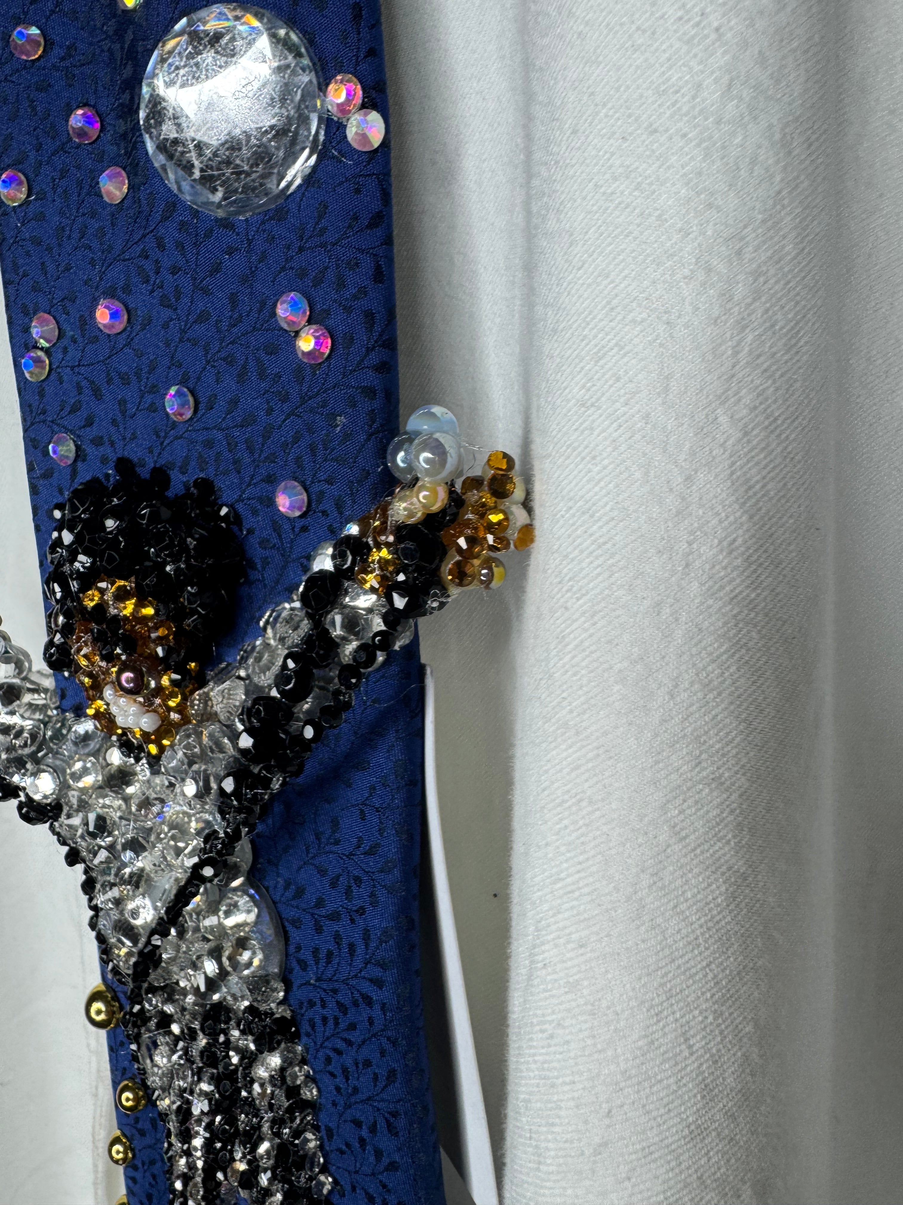 Navy Blue Floral Print Michael Jackson Hitting Star Body Pose While Performing Rock With You Live Tie