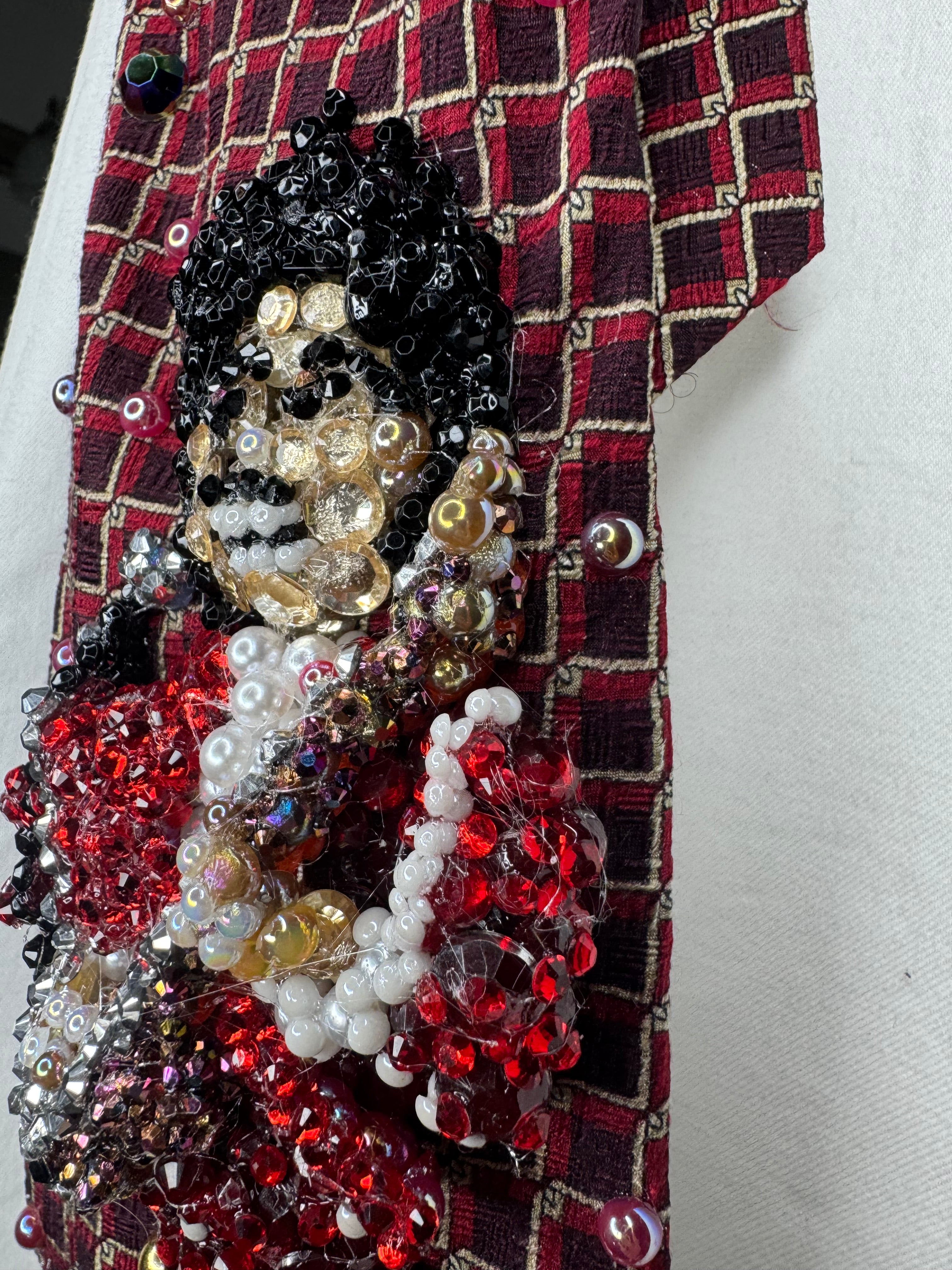 Red Prince Rocking Out in Red Outfit with Red Fuzzy Scarf on Brown Guitar Live Tie