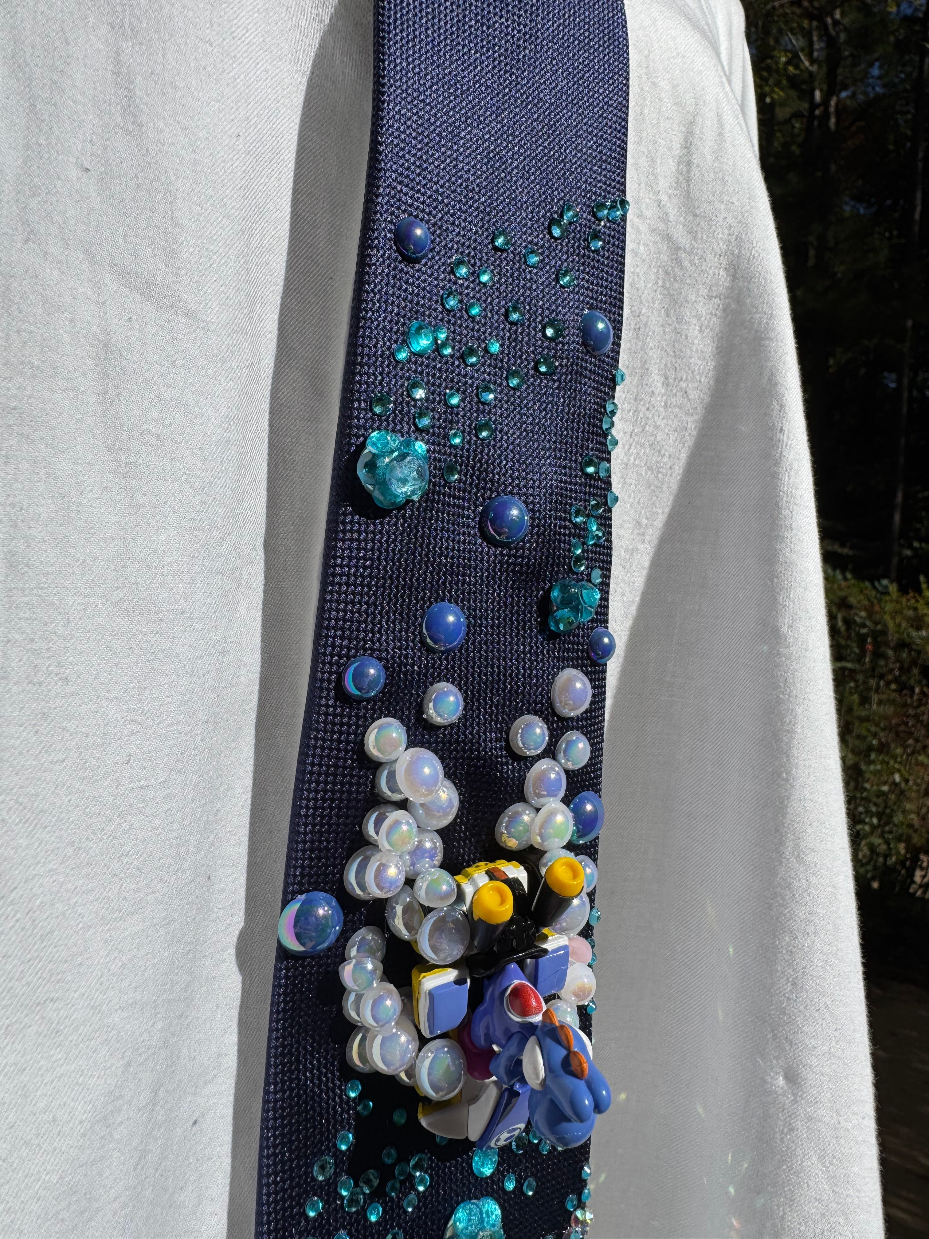 Navy Blue Blue Yoshi Dodging Ice Fire Balls 200cc Mario Kart Tie