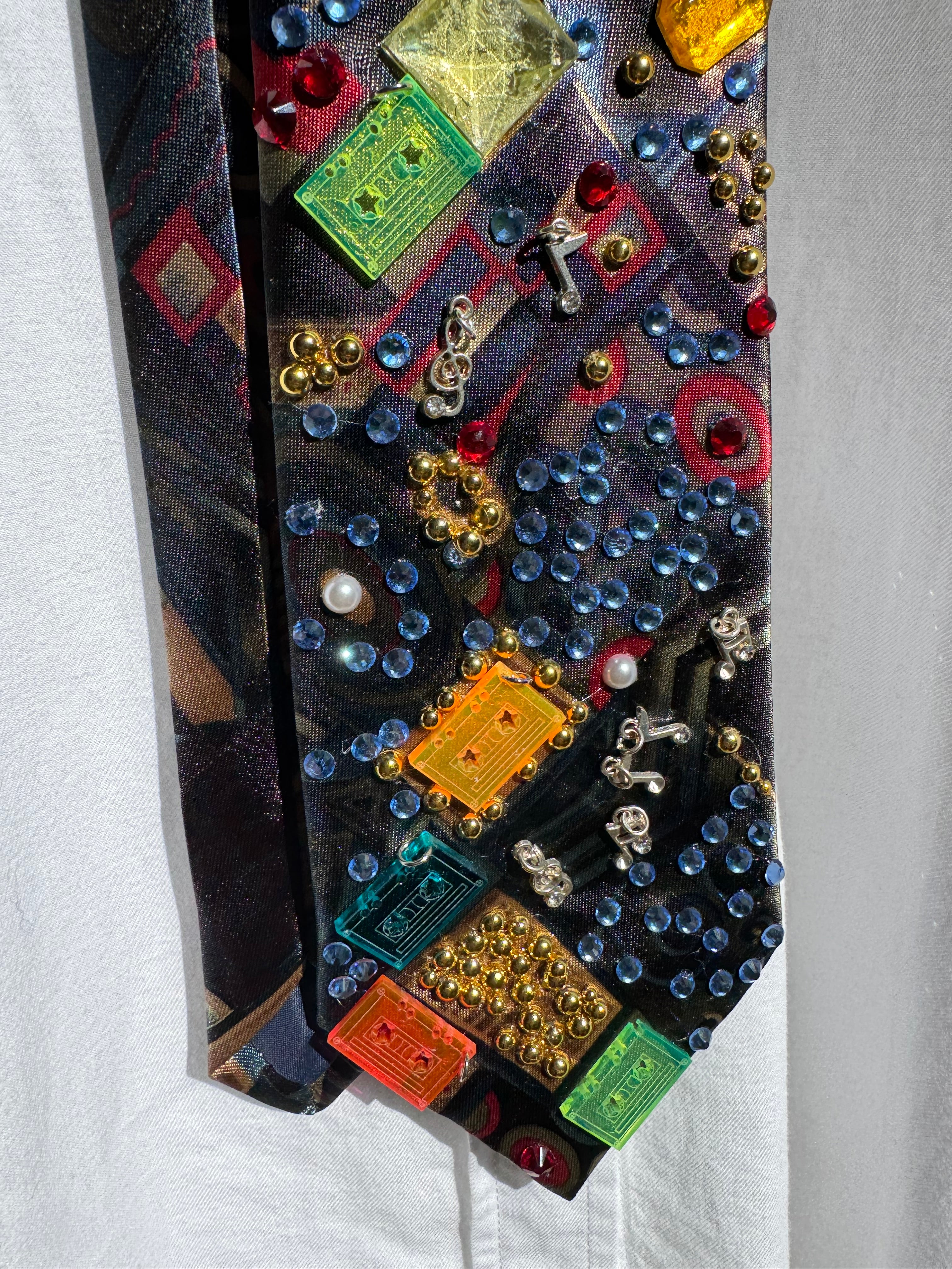 Black Cassette Tapes and Music Notes Royalty Music Tie