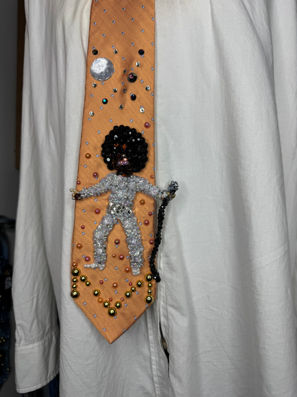 Orange Teen Michael Jackson Hitting Head Shimmy in All White Silver Outfit in London for Destiny Tour 1979 Jacksons Tie
