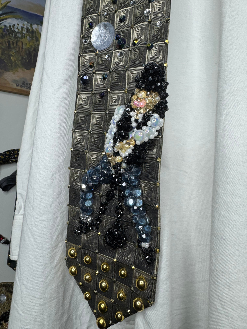 Army Green Michael Jackson Dancing with Ankle Chained Wrecking Ball Scene in Leave me Alone Music Video Tie