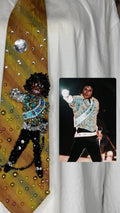 Multicolored Striped Michael Jackson Light Blue and Gold Fist Out Pose Victory Tour 1984 Tie