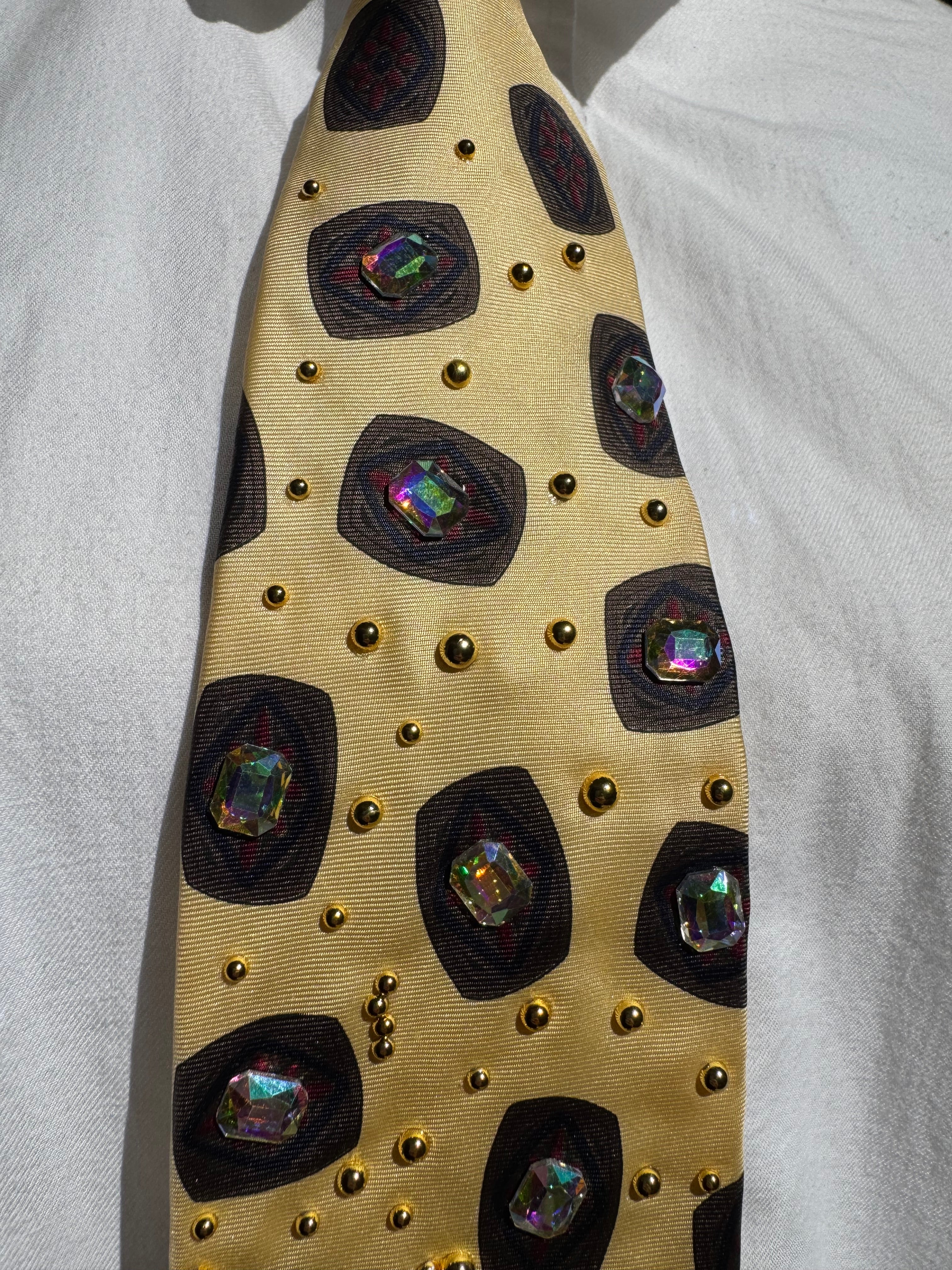 Gold Jewel Eyes Lemur Cat Nature Royalty Tie