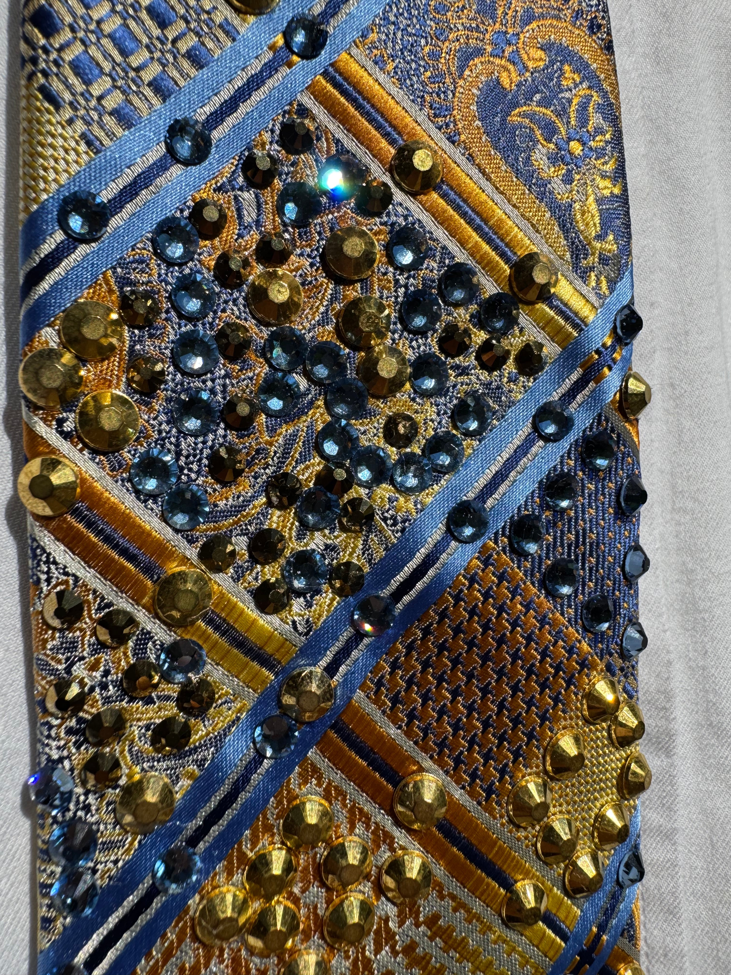 Gold and Blue Egyptian Print High Class Royalty Tie