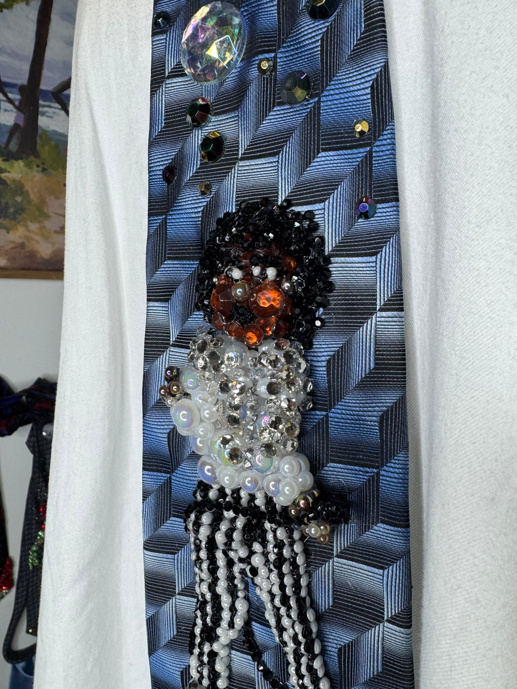 Navy Blue Michael Jackson Dancing in Striped Pants Victory Tour 1984 Tie