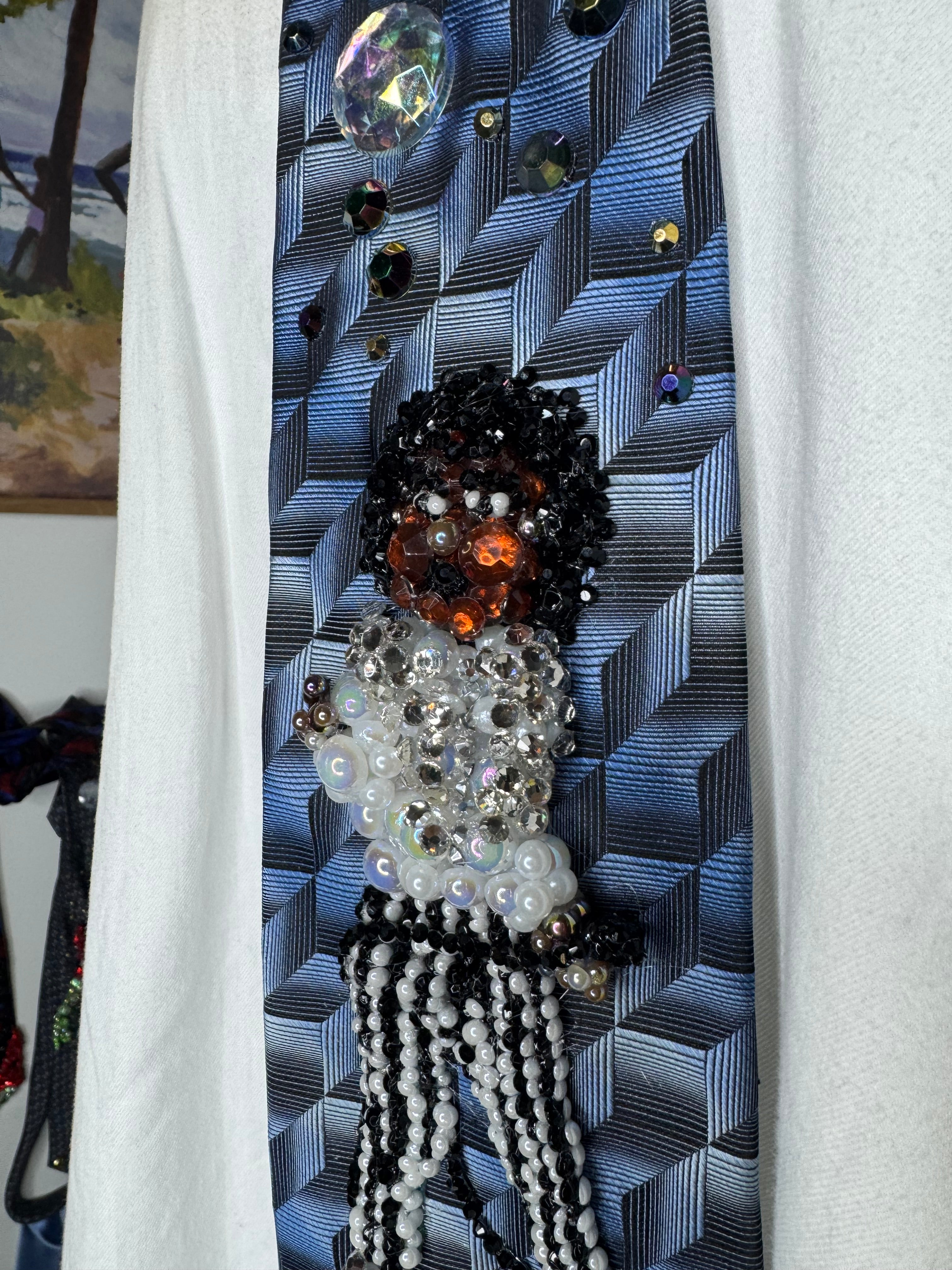 Navy Blue Michael Jackson Dancing in Striped Pants Victory Tour 1984 Tie