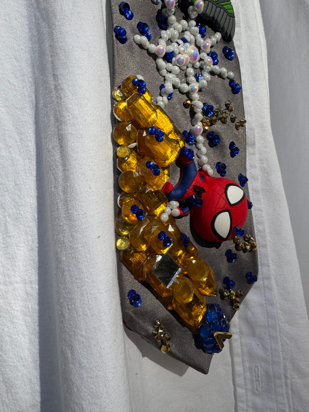 Grey Silk Spiderman Vs The Vulture Over the City In a Storm Spiderman Tie
