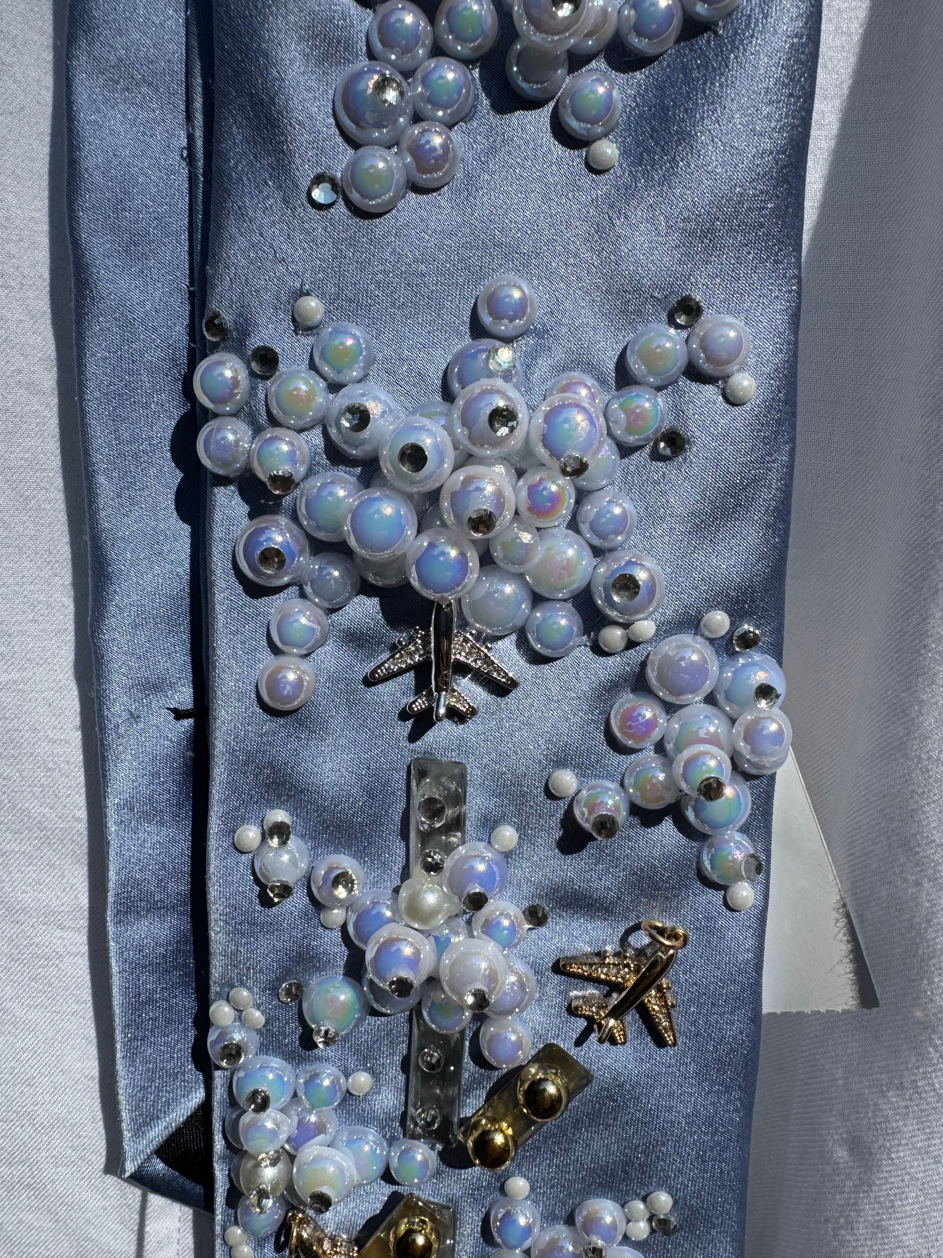 Light Blue Silk Clouds and Airplanes Pilot Tie