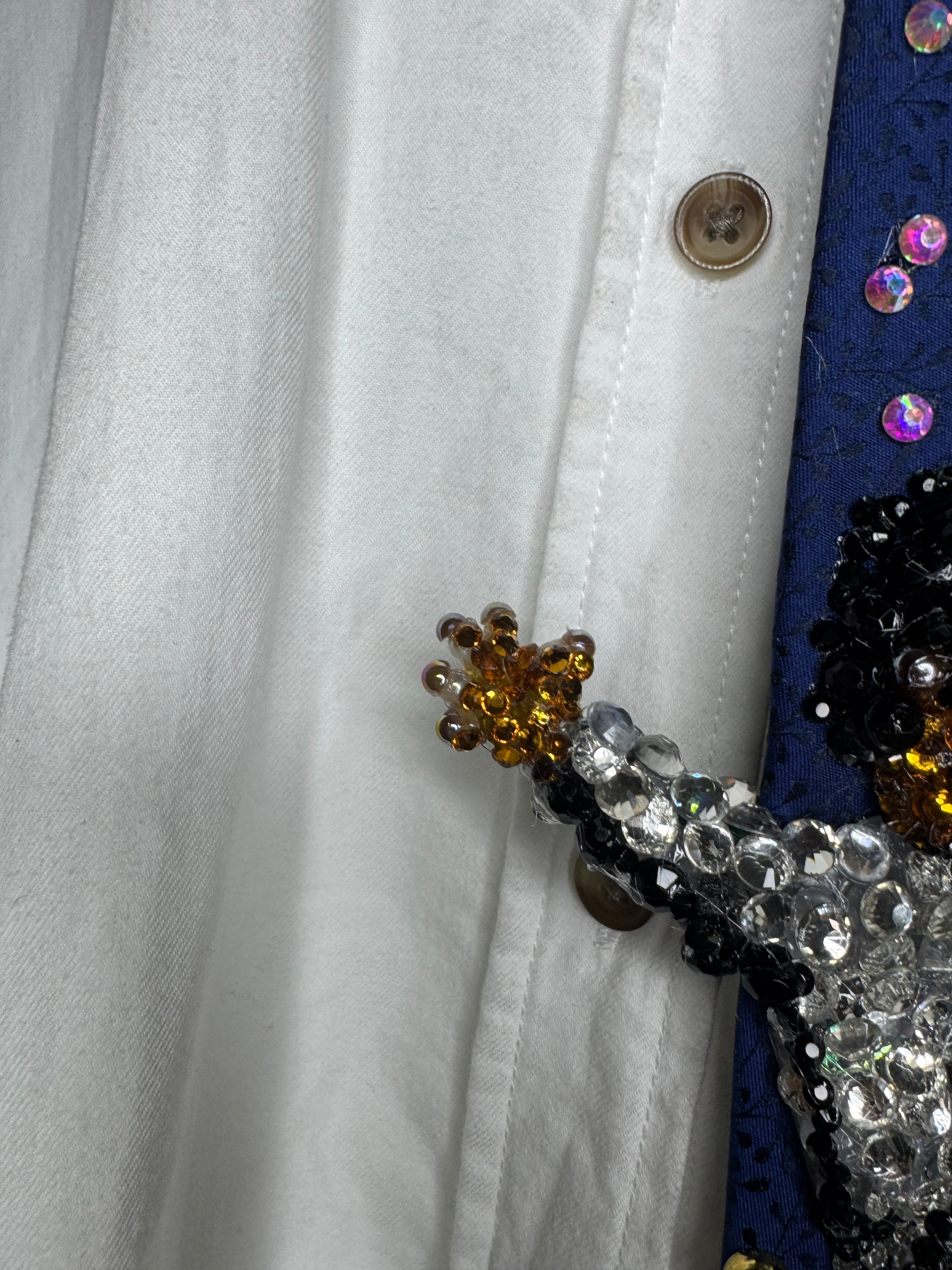 Navy Blue Floral Print Michael Jackson Hitting Star Body Pose While Performing Rock With You Live Tie