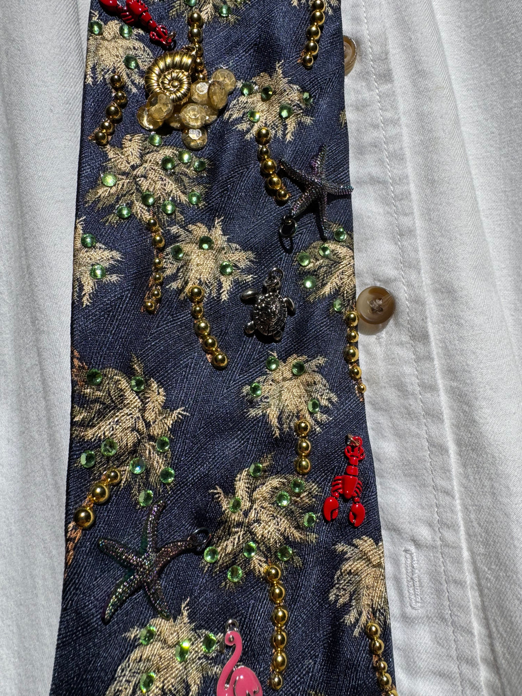 Navy Blue Palm Trees Tropical Royalty Nature Tie