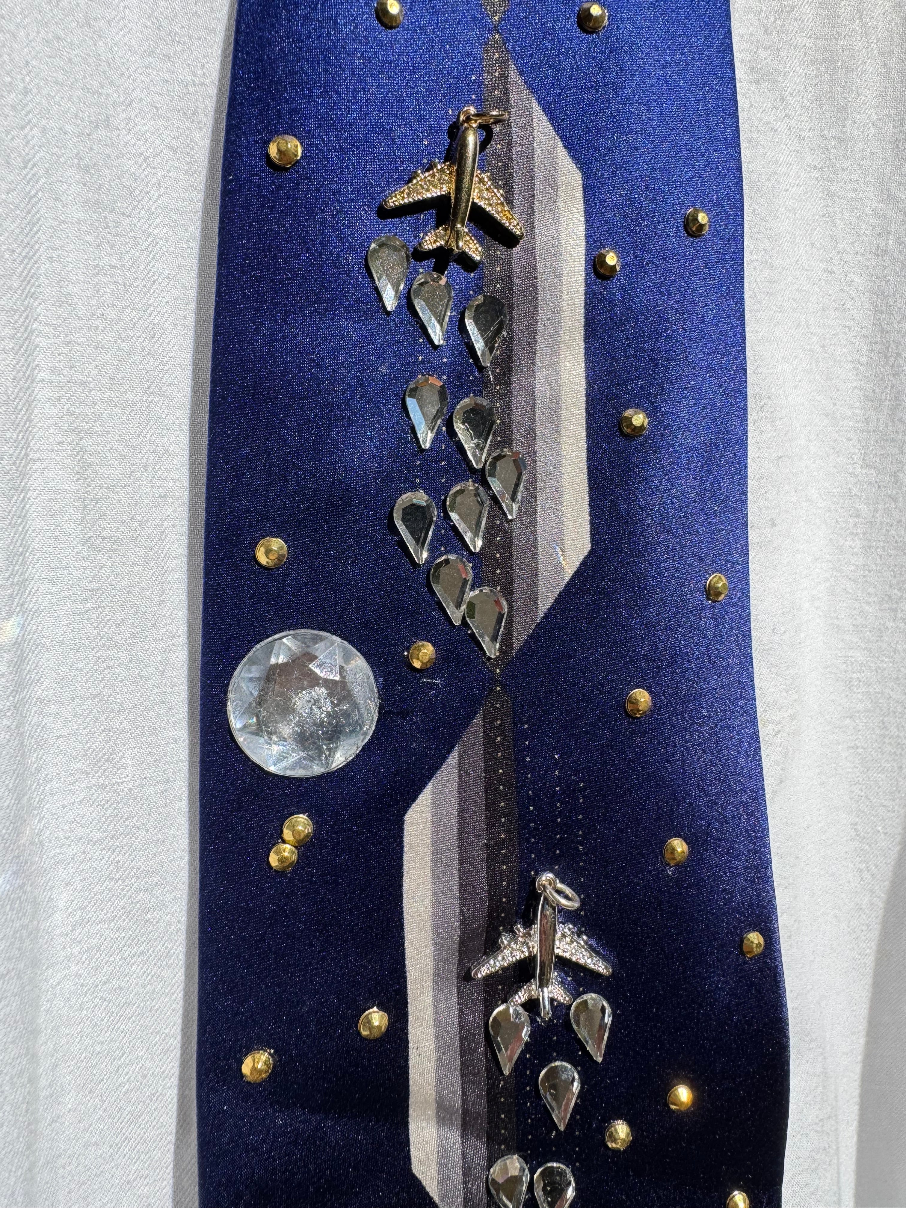 Royal Deep Blue Planes on a Starry Night Pilot Tie