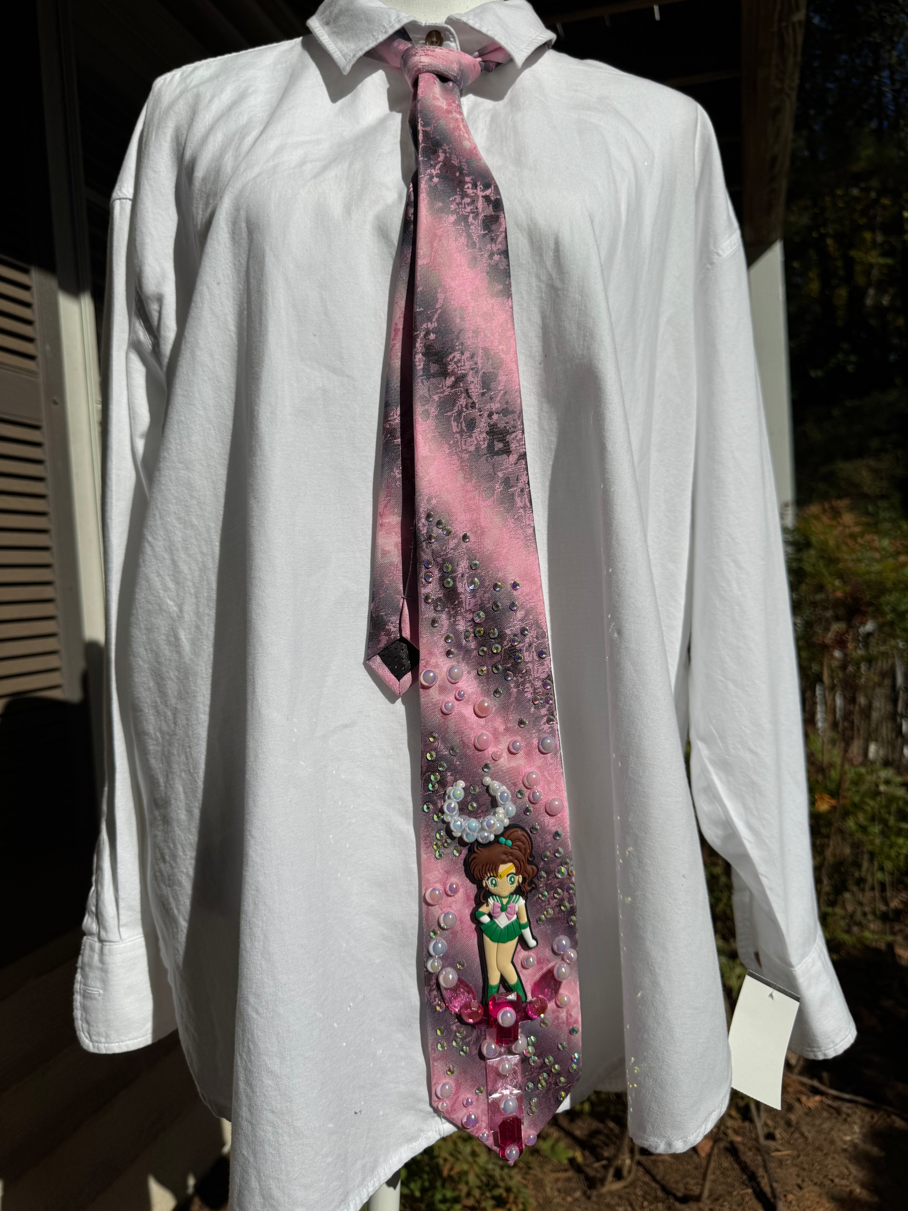 Pink and Grey Striped Sailor Jupiter Makoto Kino Sailor Moon Anime Tie