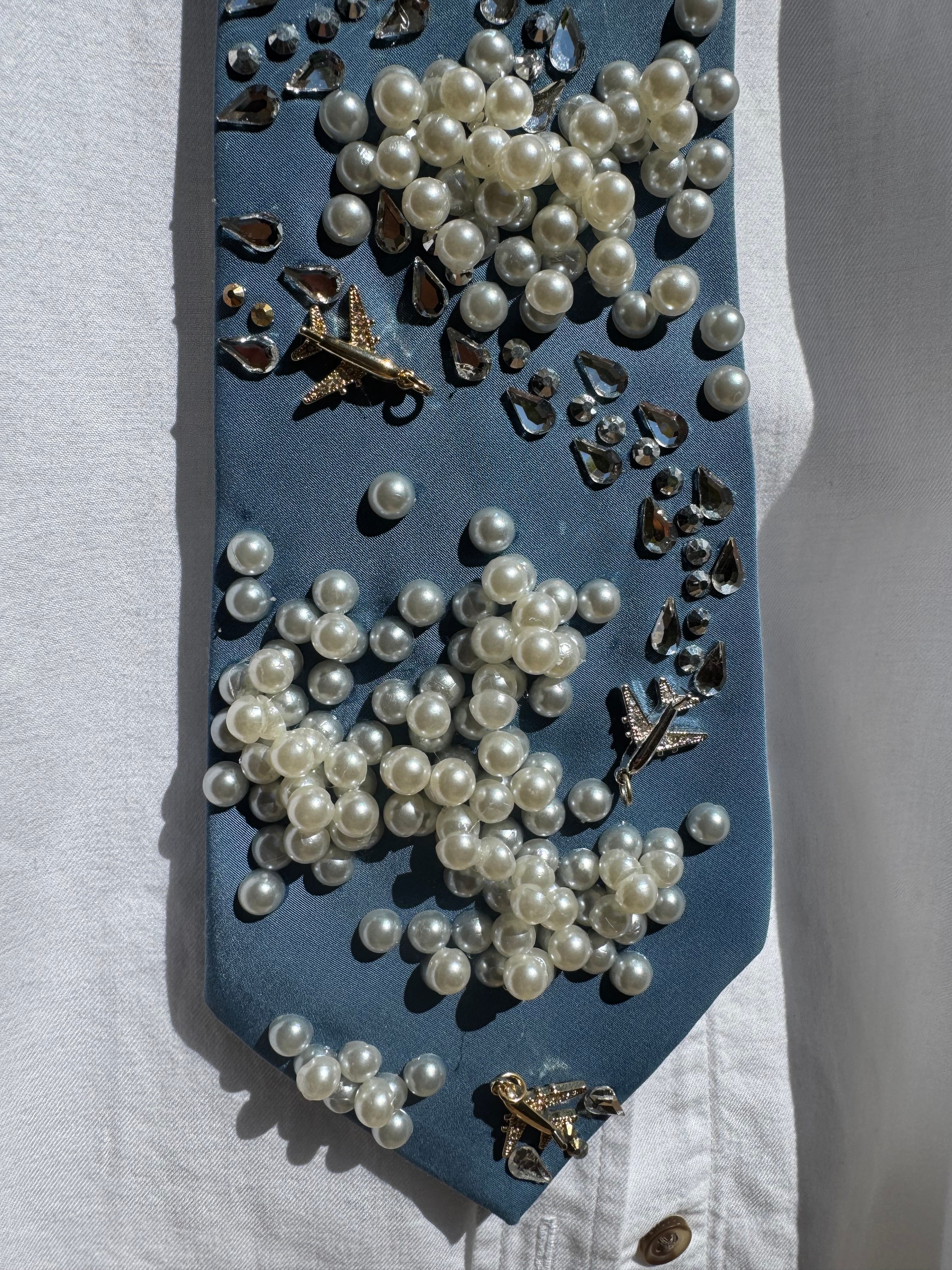 Cyan Blue Clouds and Airplanes Pilot Tie