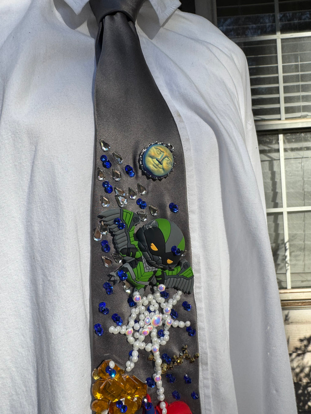 Grey Silk Spiderman Vs The Vulture Over the City In a Storm Spiderman Tie