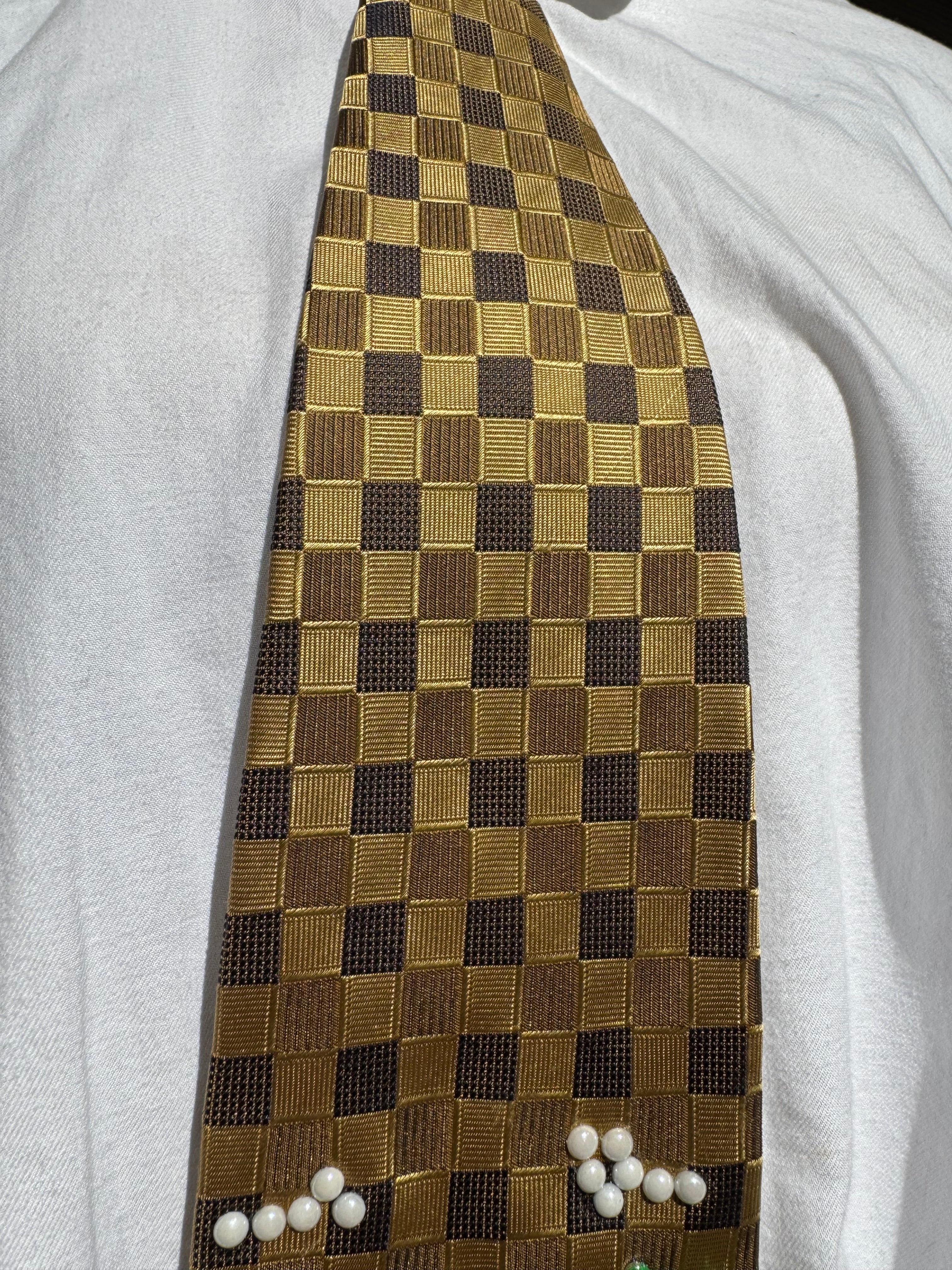 Gold Checkered Retro Supersonic Video Game Tie