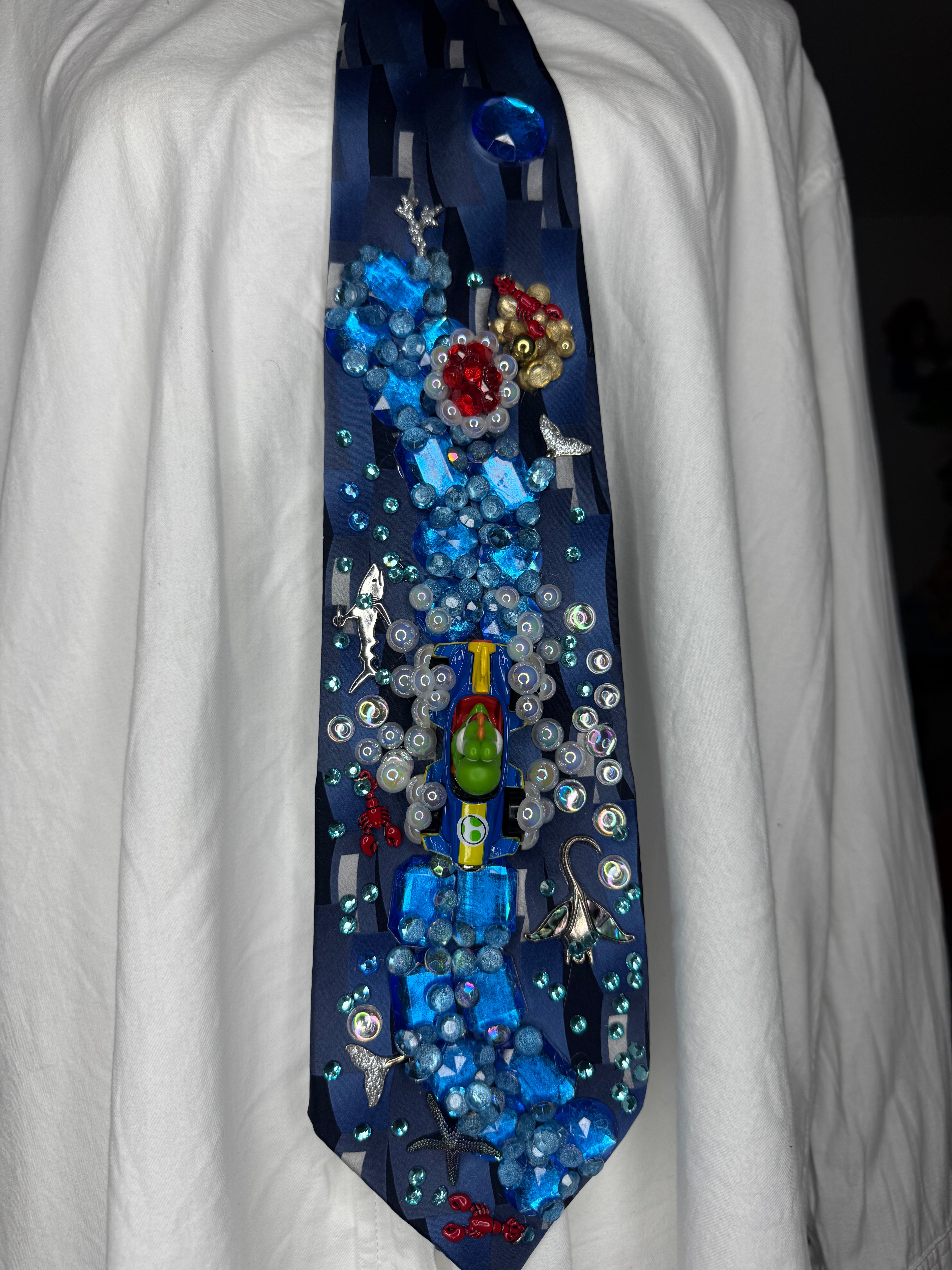 Navy Blue Yoshi Dodging Red Shell On Sailor Islands 200cc Mario Kart Tie