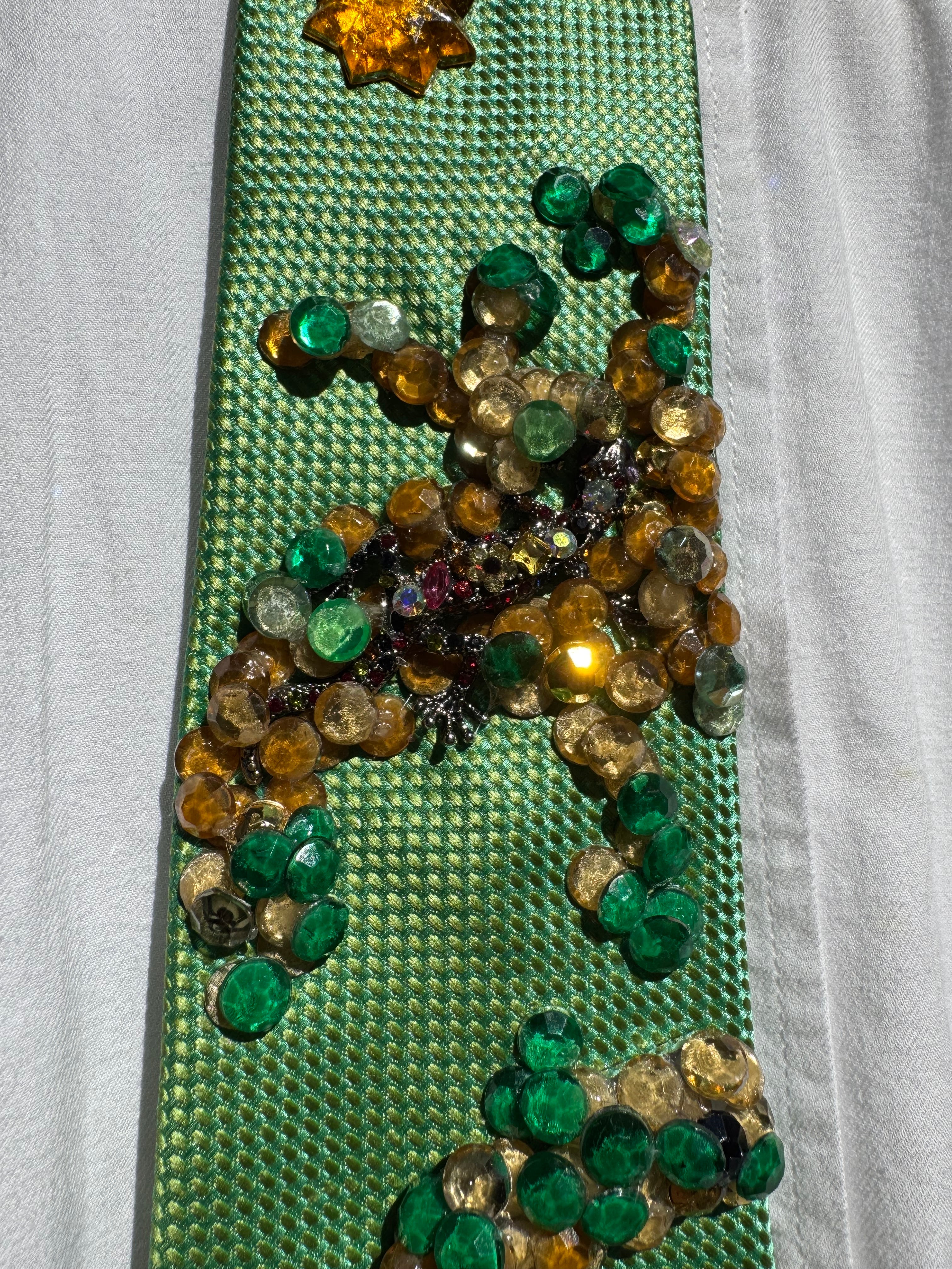 Light Green Stitch Hand Stand Walking Through Trees Nature Tie