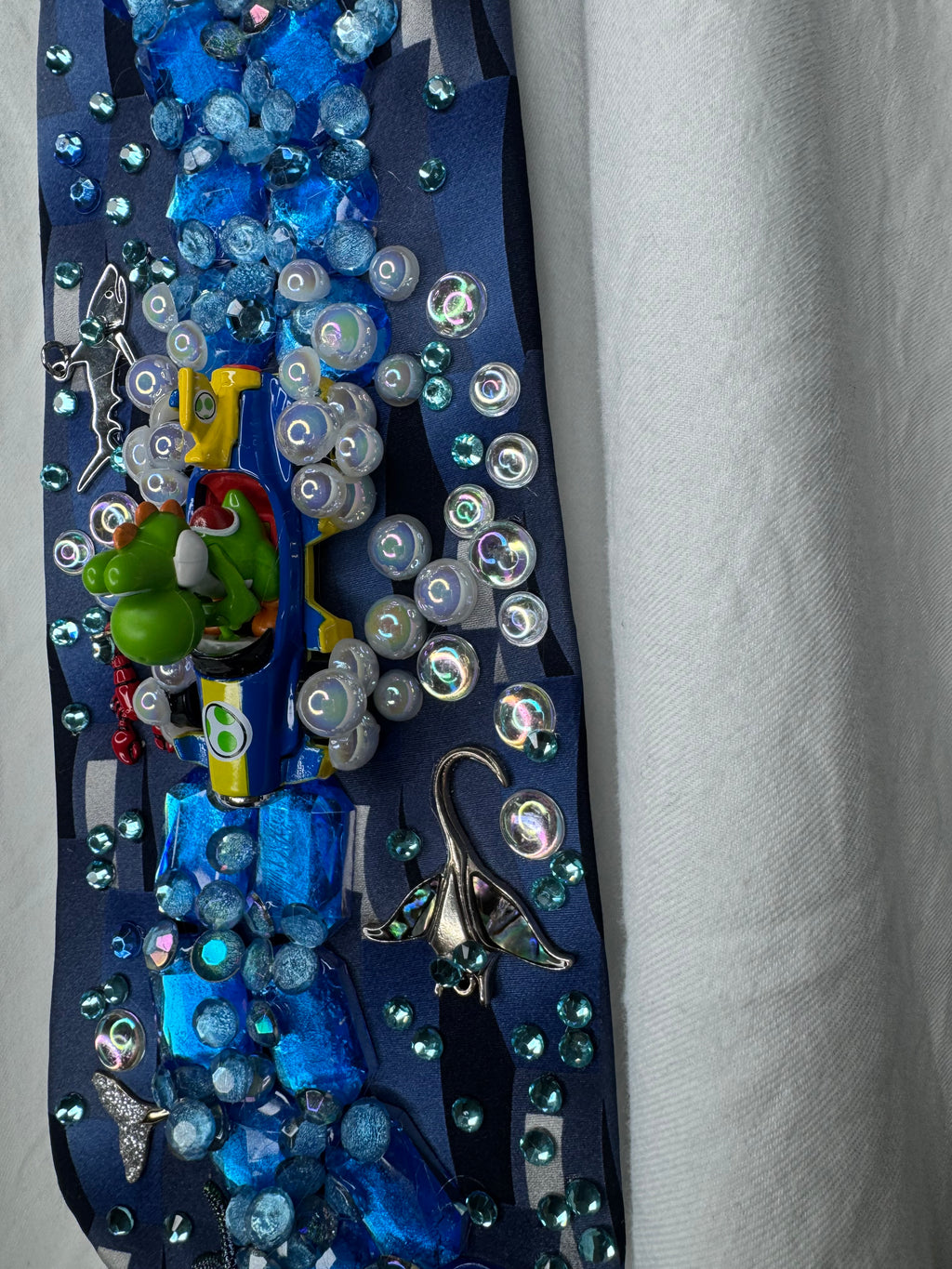 Navy Blue Yoshi Dodging Red Shell On Sailor Islands 200cc Mario Kart Tie