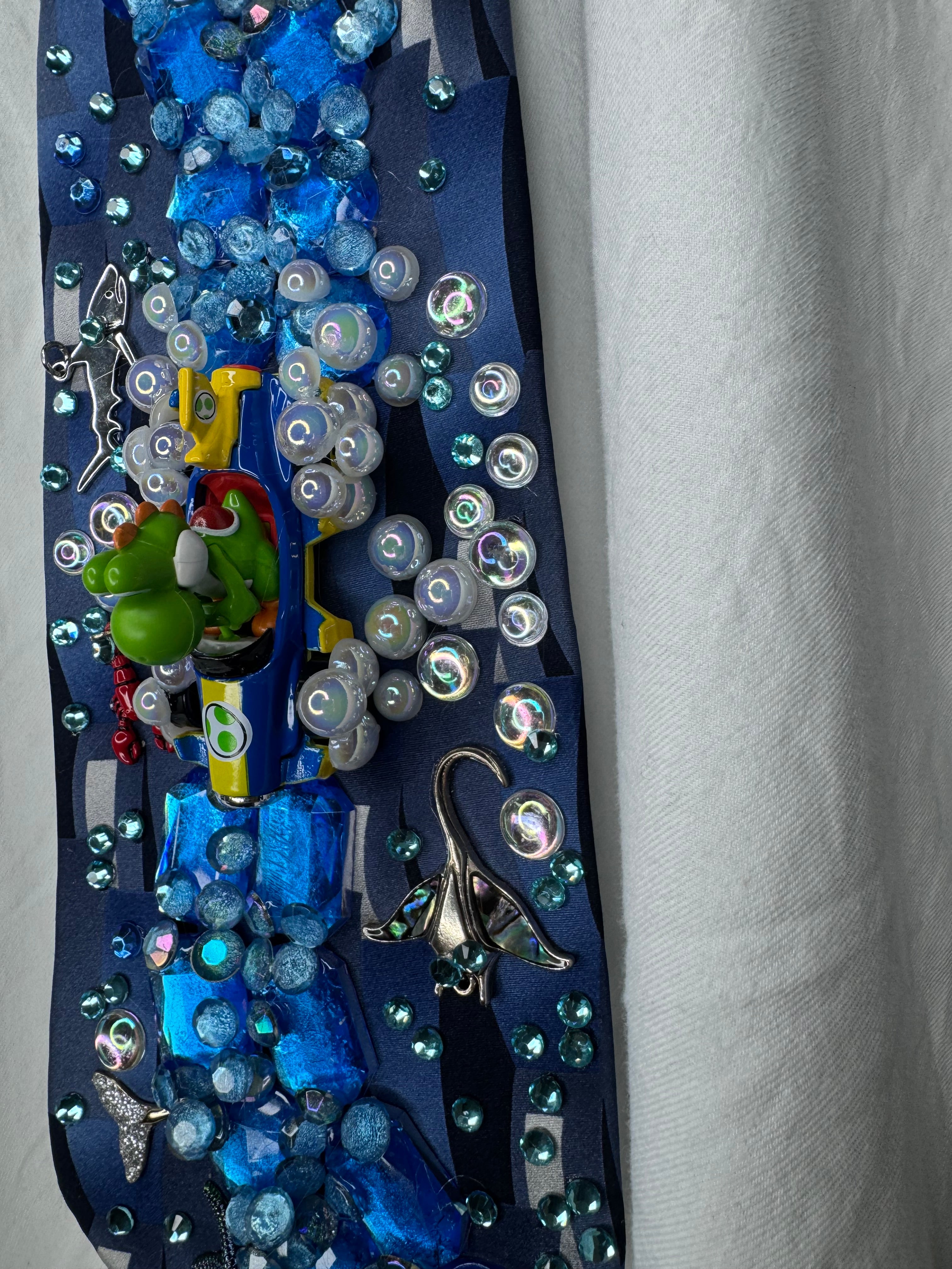 Navy Blue Yoshi Dodging Red Shell On Sailor Islands 200cc Mario Kart Tie