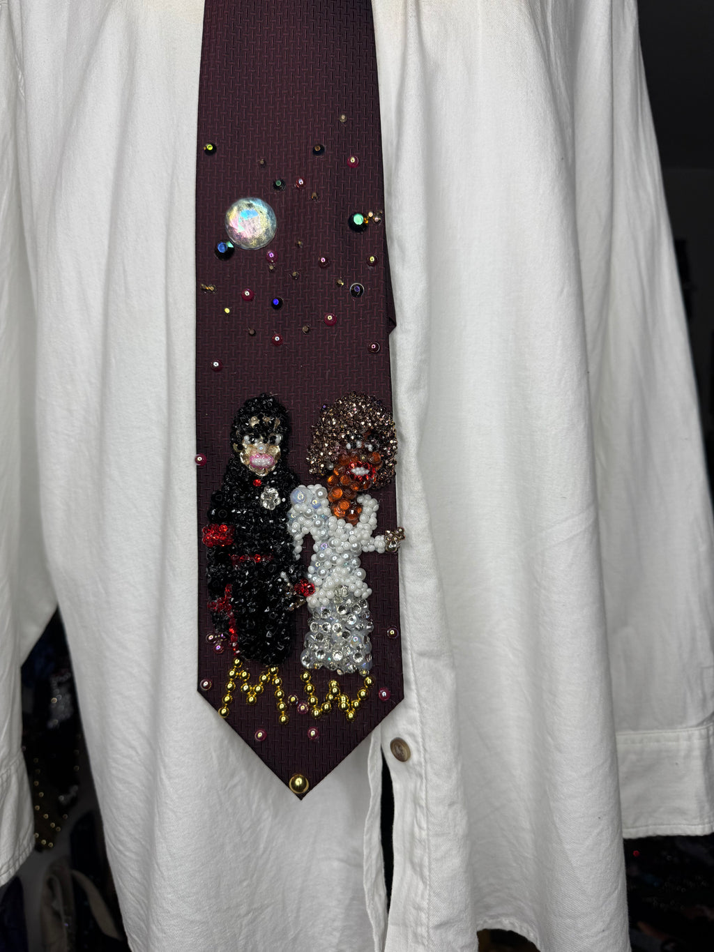 Burgundy Michael Jackson & Whitney Houston Holding Hands in High Class Royalty Outfits for Award Show