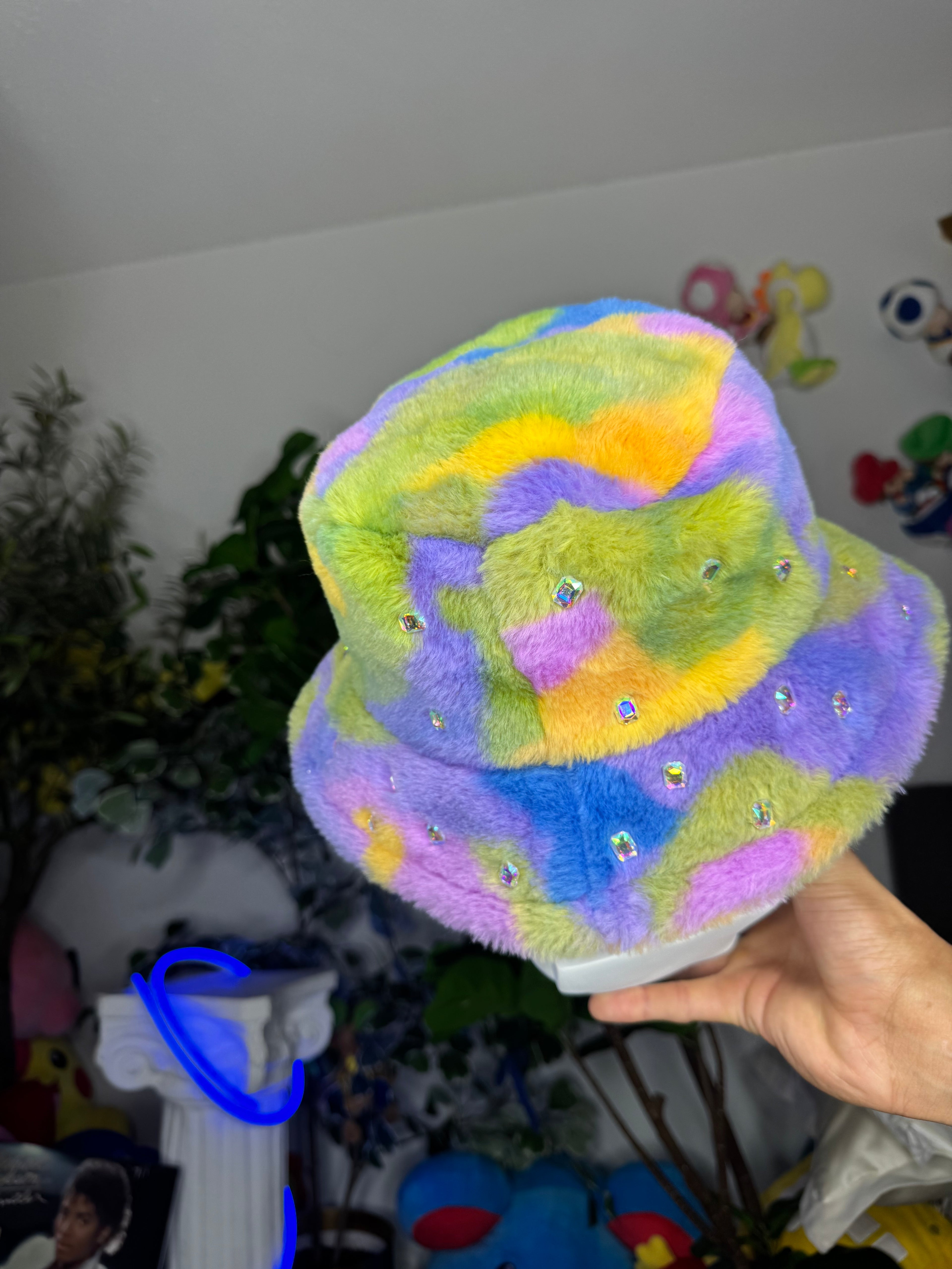 Marbled Neon Multicolored Fur Bucket Baguette Hat