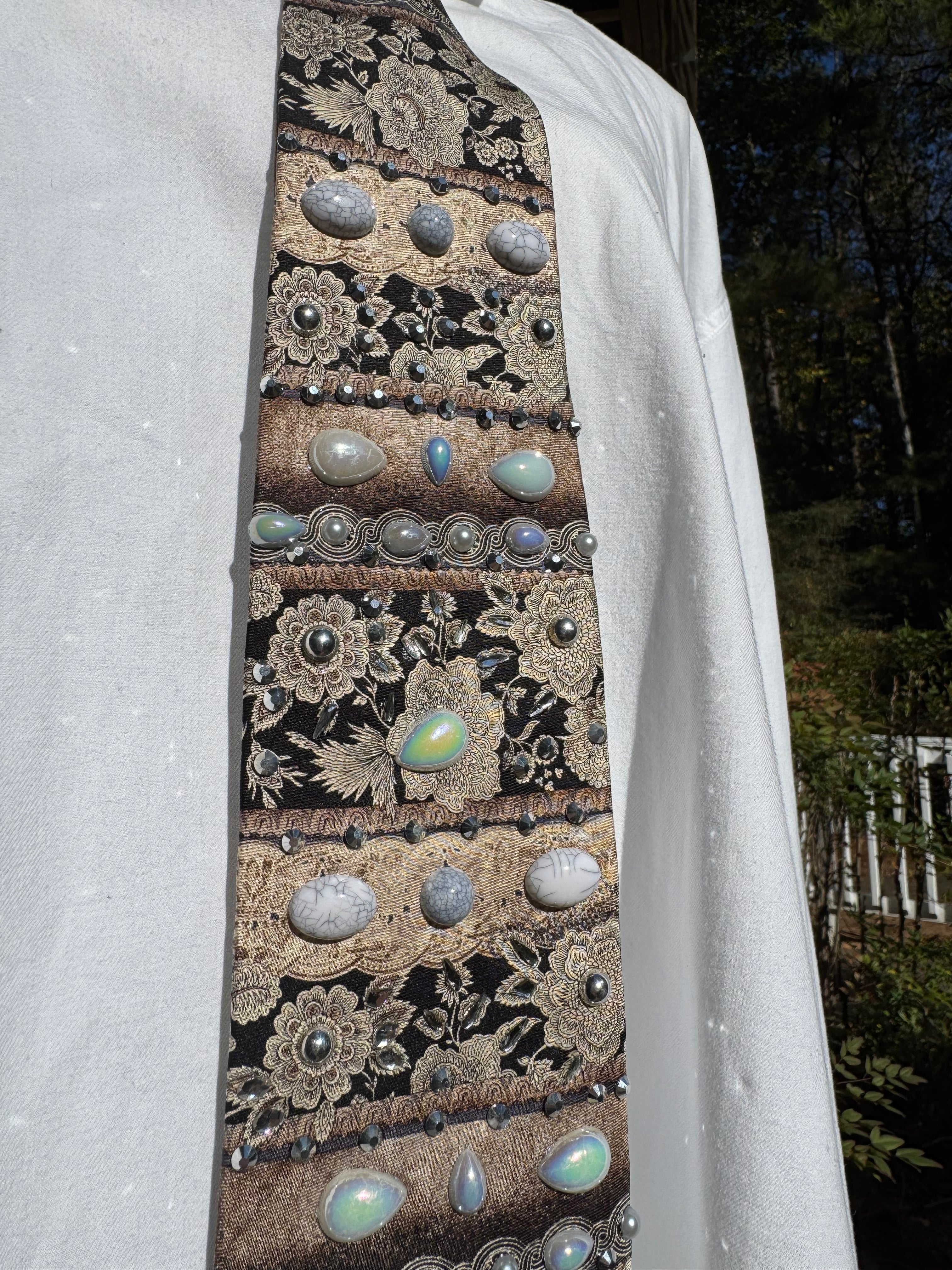 White and Black Vintage Floral Print White Buffalo Wild West Tie