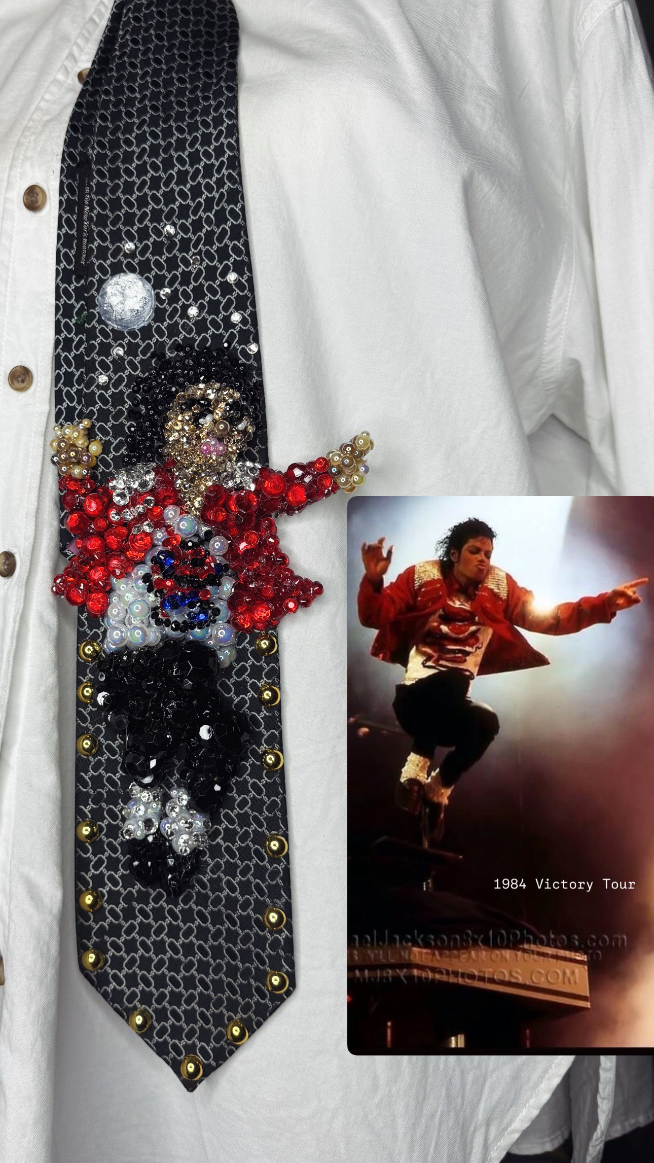 Black Michael Jackson In the Air Starting Beat It On Victory Tour Toronto 1984 Tie