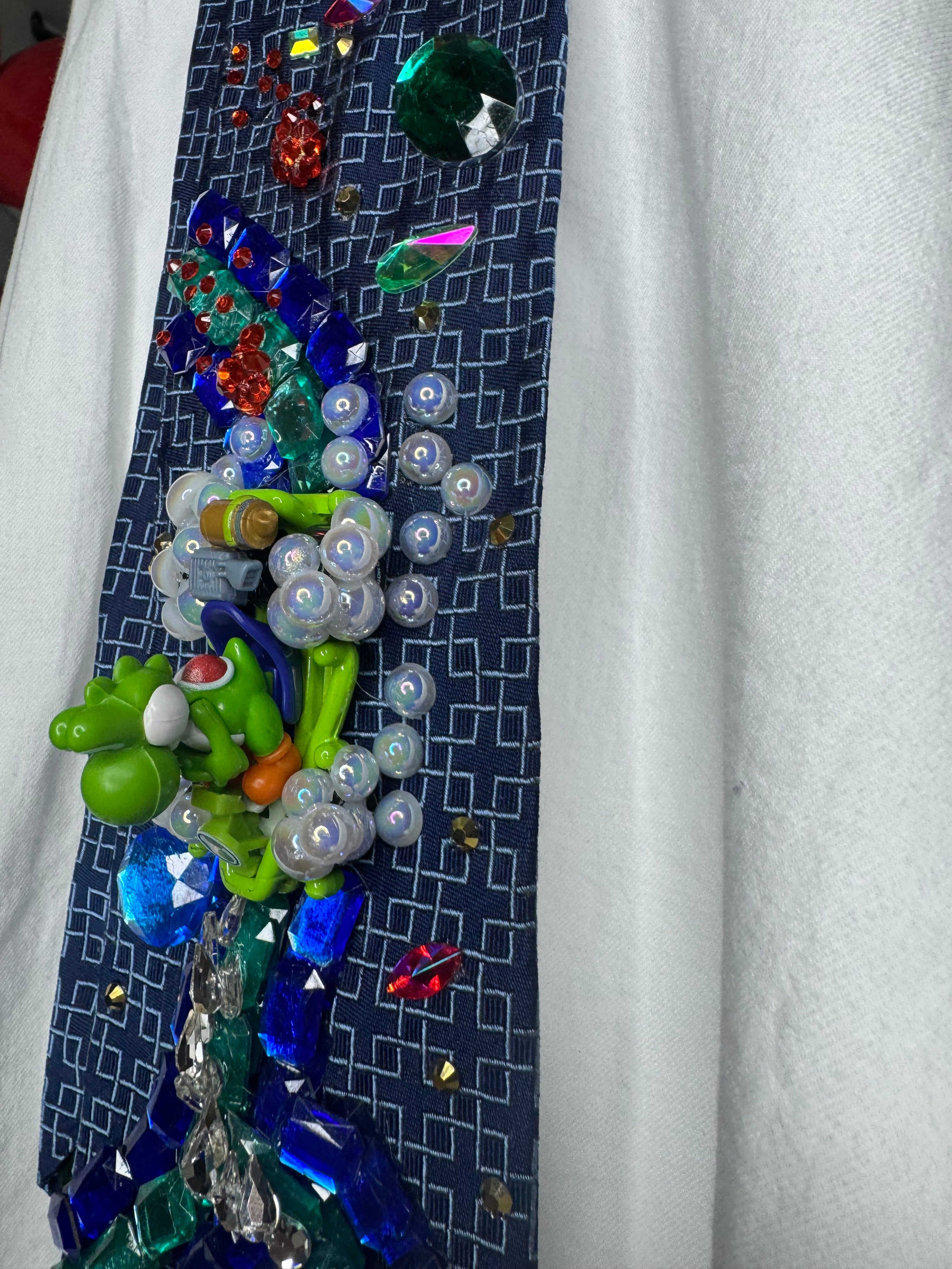 Navy Blue Yoshi Throwing Blue Shell on Icy Glacier Road 200cc Mario Kart Tie
