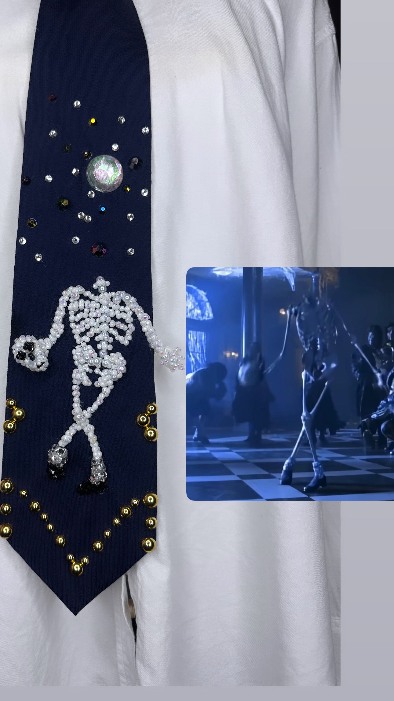 Midnight Blue Skeleton Michael Jackson Hitting Cross Leg Skull As Hat Move In Ghosts Short Film Tie