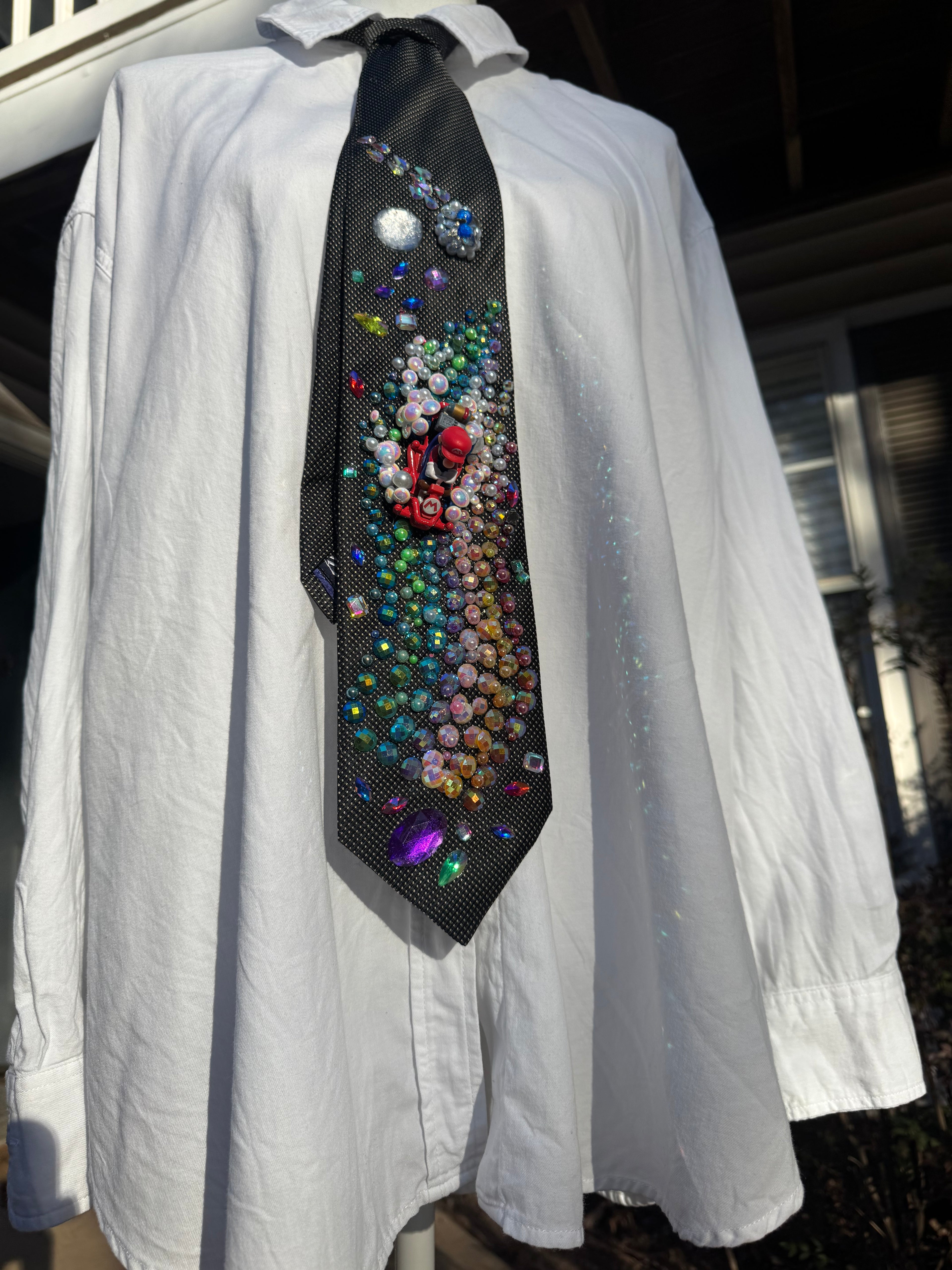 Black Mario Dodging Blue Shell on Rainbow Road 200cc Mario Kart Tie