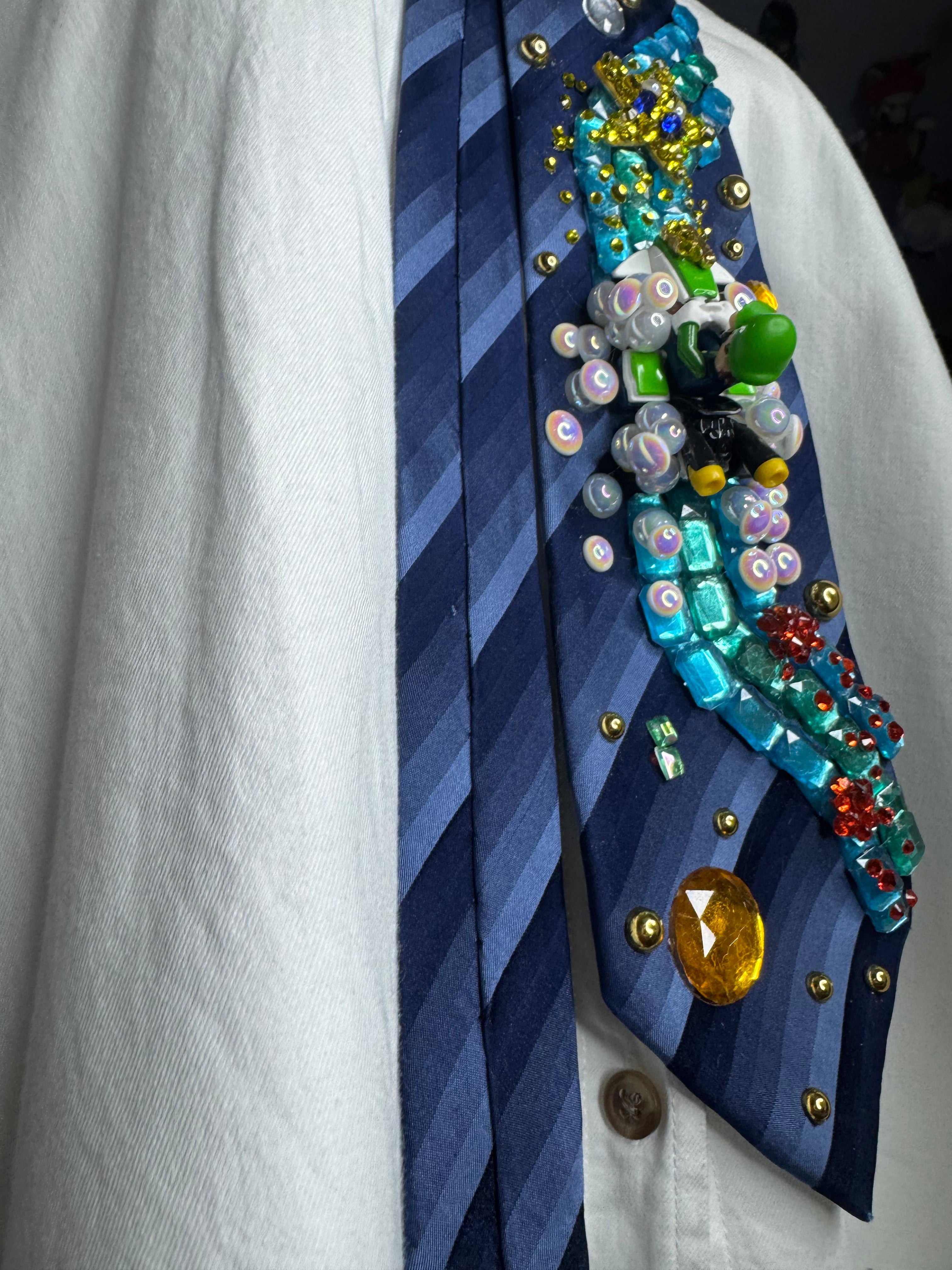 Navy Blue Luigi Chasing Star On Icy Glacier Road 200cc Mario Kart Tie