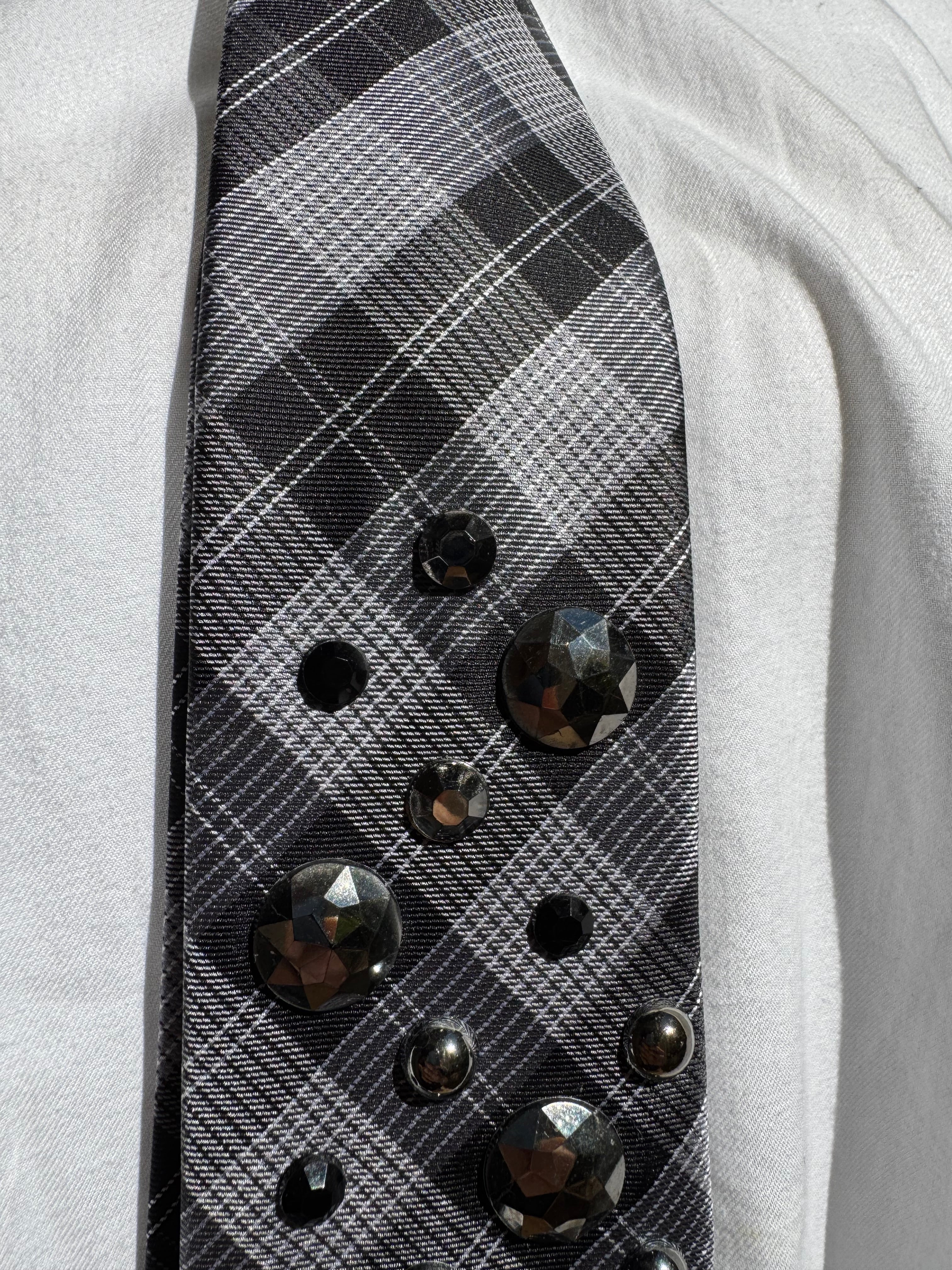 Grey and Black Plaid King of Hearts High Class Royalty Tie