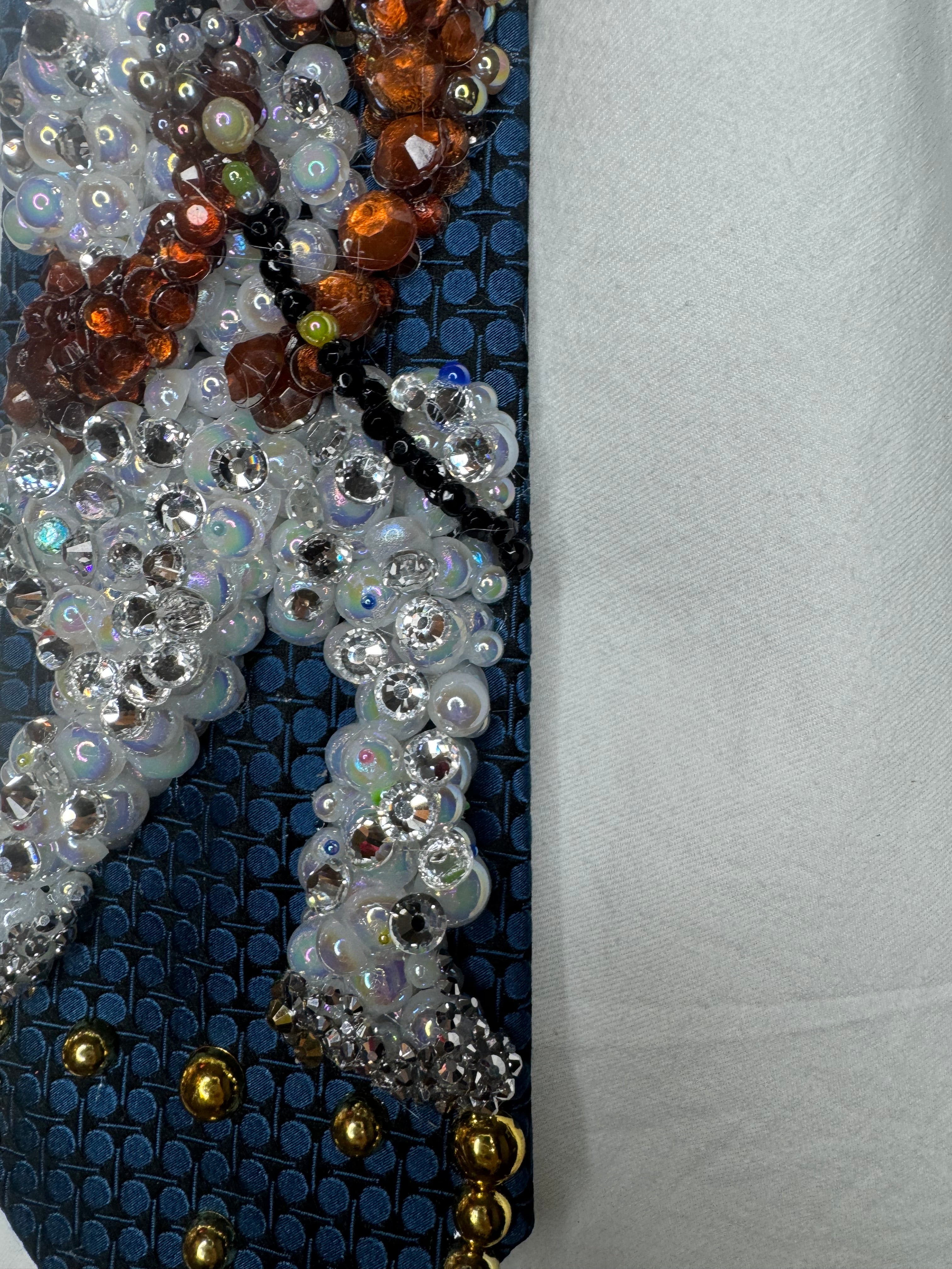 Midnight Blue Michael Jackson Hand Over Face Pose All White Rhinestone Outfit Triumph Tour Tie