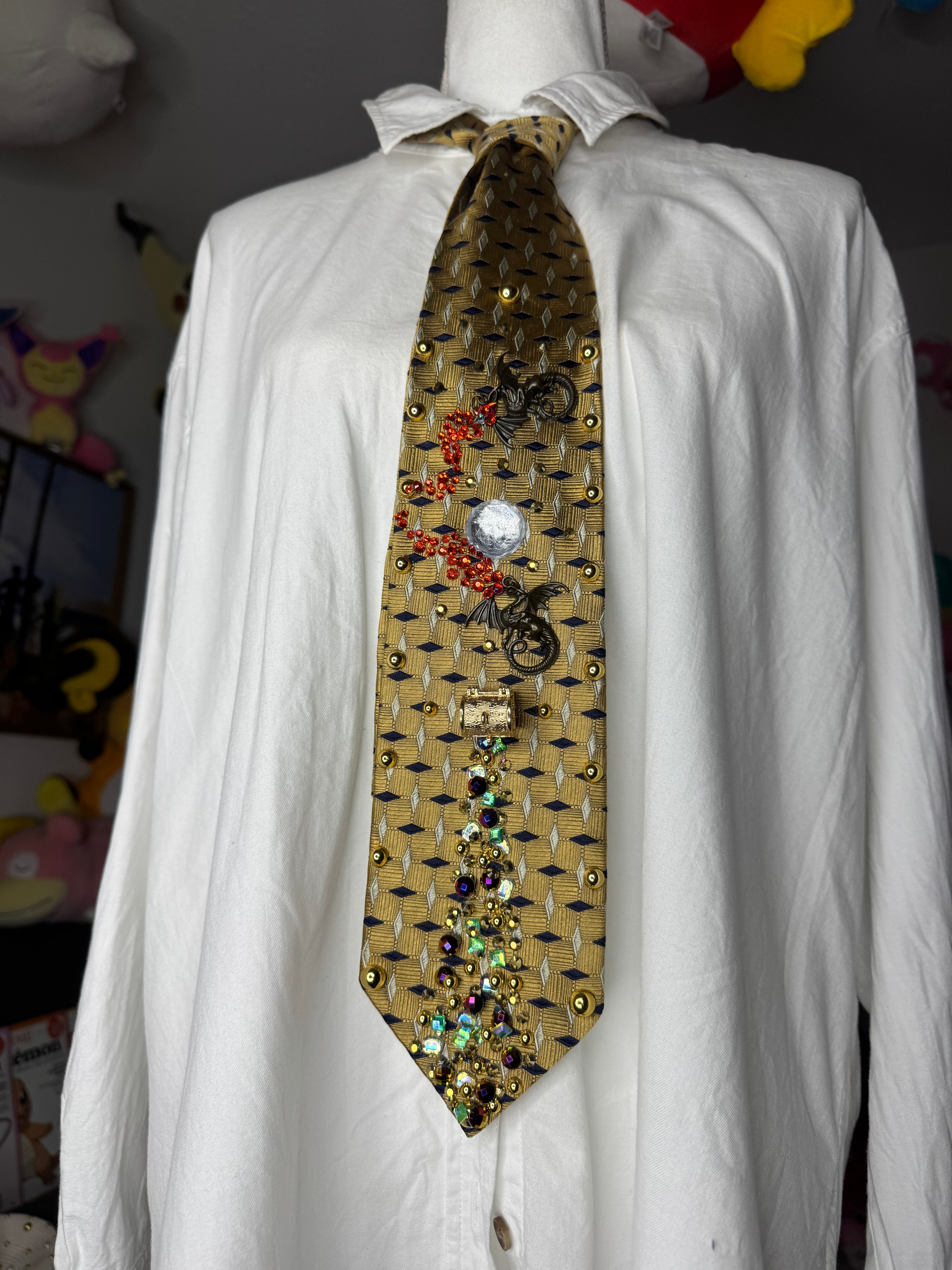 Gold Midnight Dragons and Hidden Treasure Royalty Tie