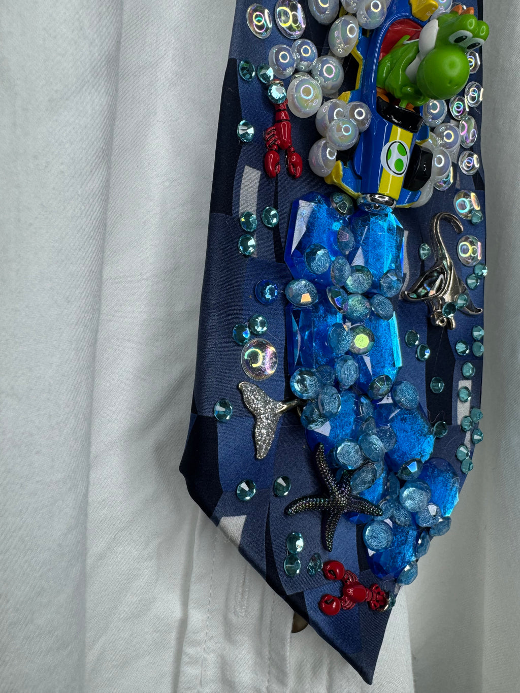 Navy Blue Yoshi Dodging Red Shell On Sailor Islands 200cc Mario Kart Tie