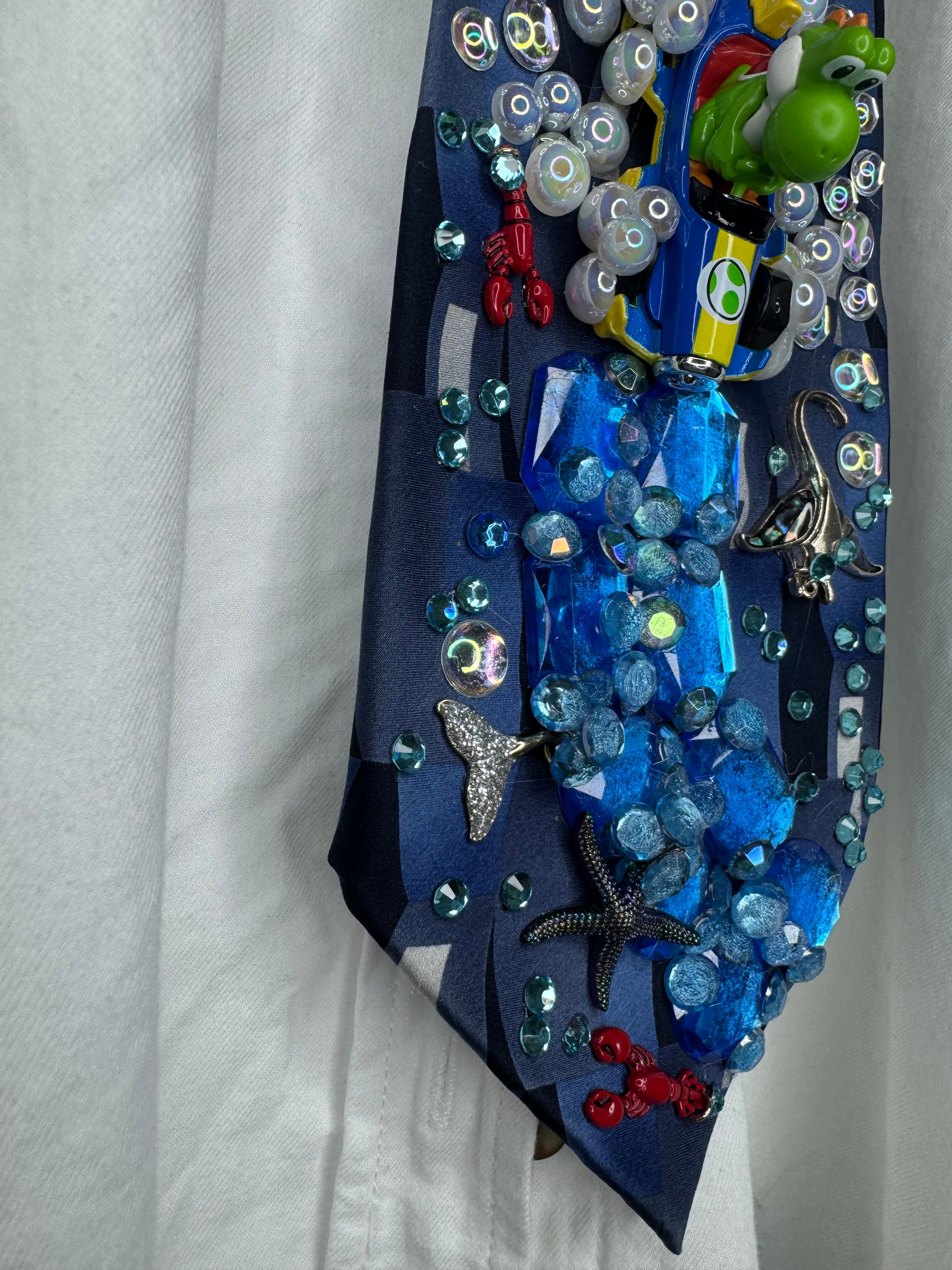 Navy Blue Yoshi Dodging Red Shell On Sailor Islands 200cc Mario Kart Tie