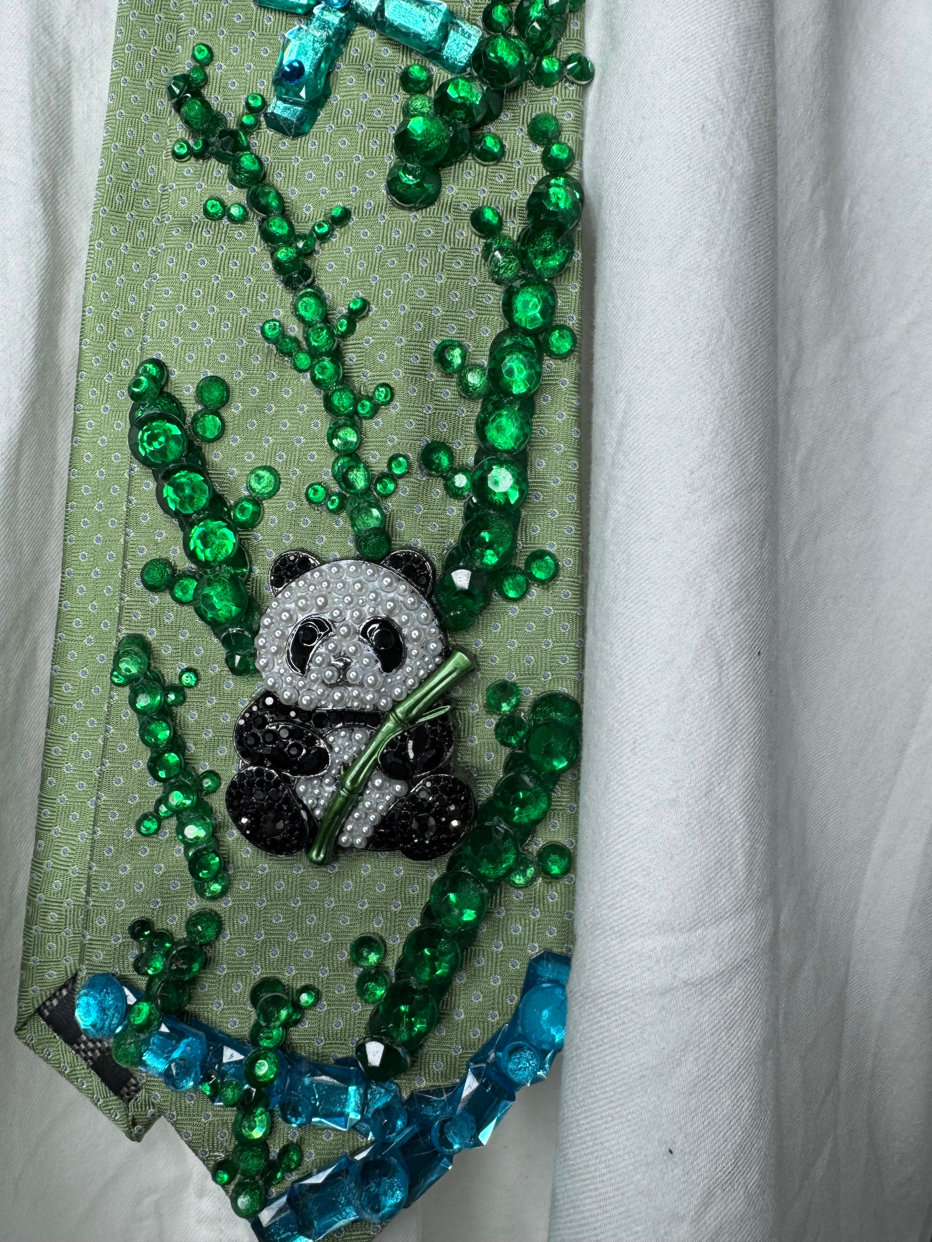 Green Panda In Bamboo Forest Nature Royalty Tie