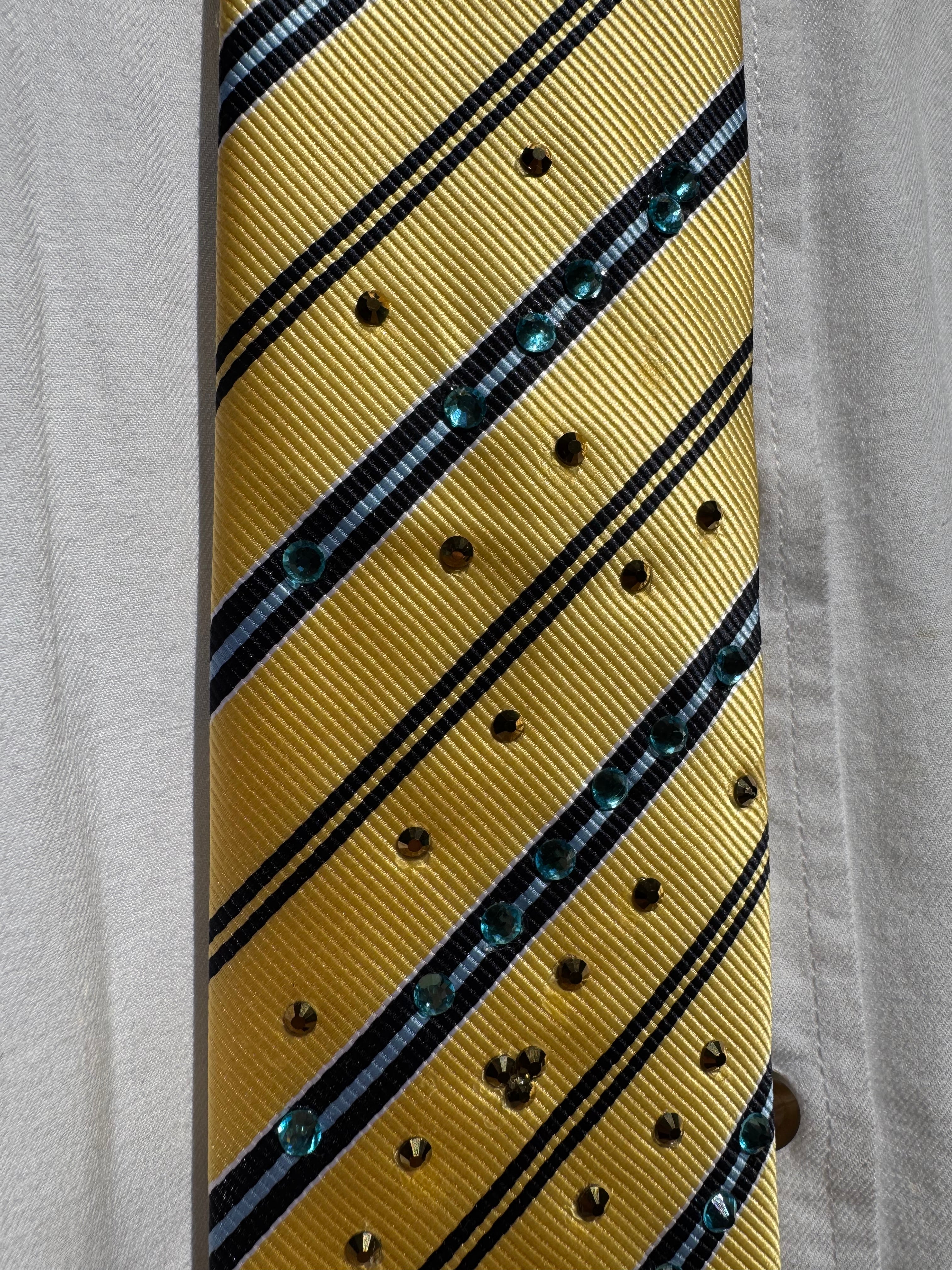 Yellow Striped Pearl Pin Royalty Tie
