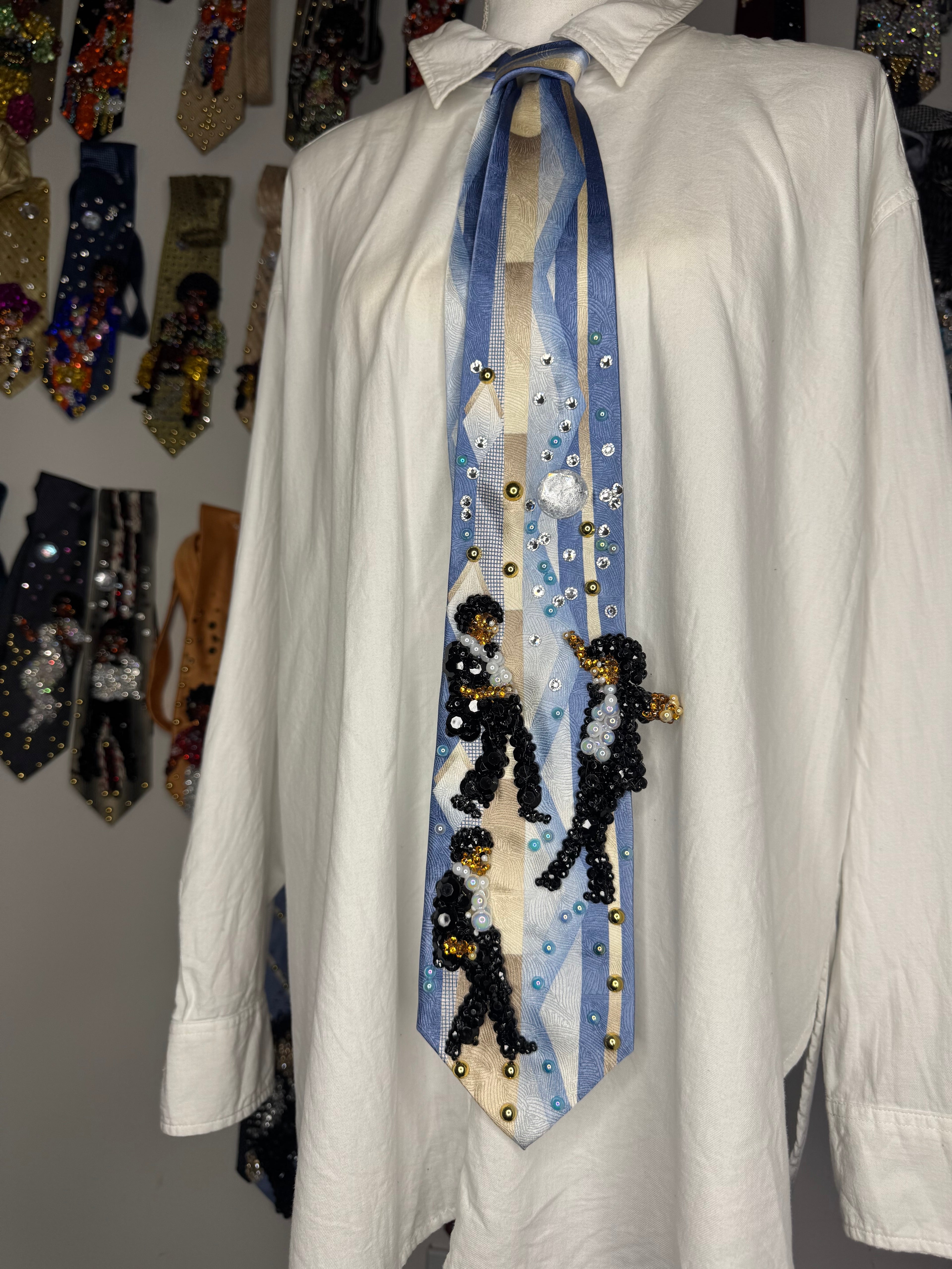 Sky Blue and Gold Michael Jackson Triple Clone Scene in DSTYGE Music Video Royalty Tie