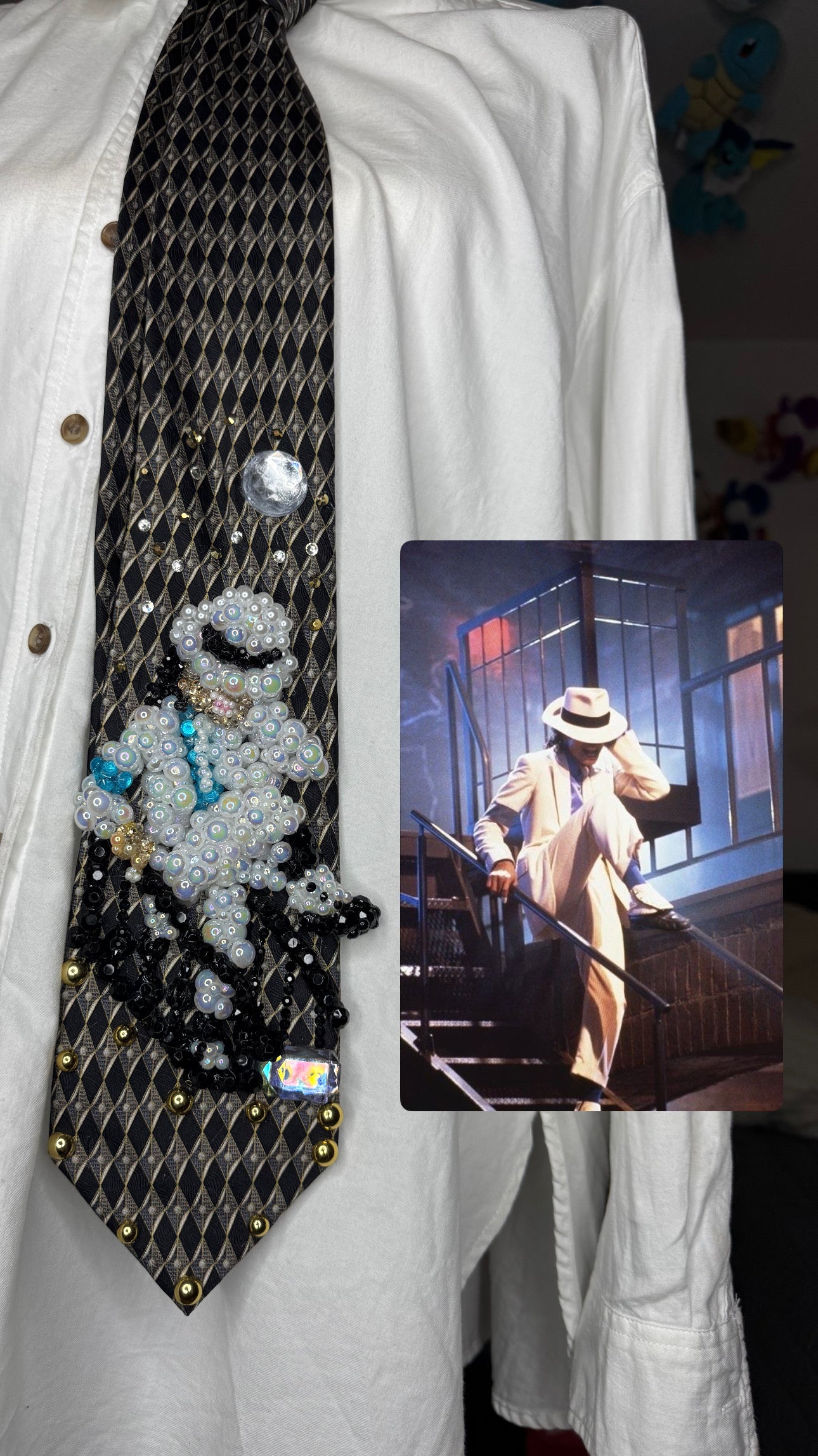 Grey Michael Jackson Kicking Leg Up Down Moving Stairs Smooth Criminal Music Video Tie